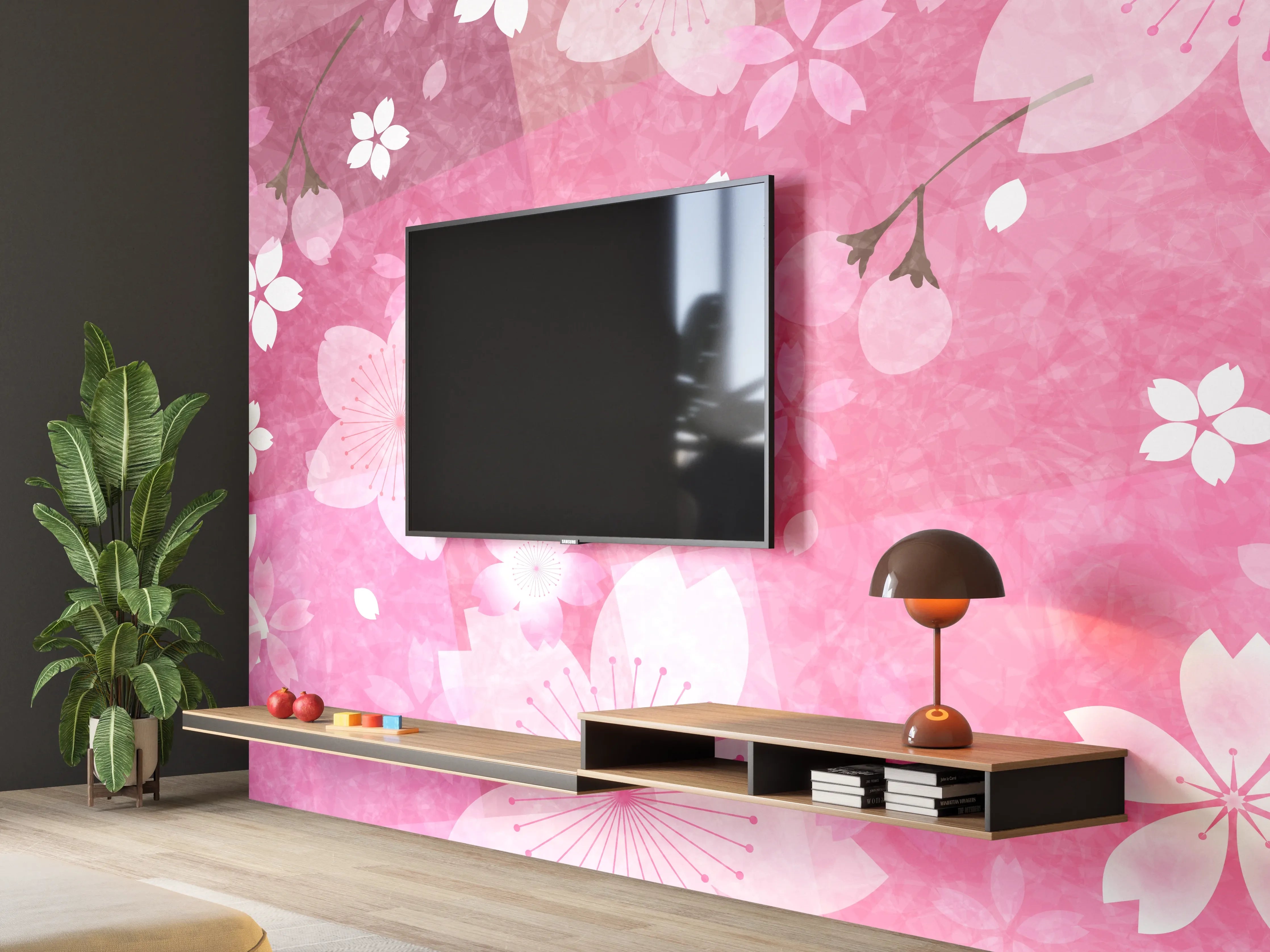Wandverkleidung Wohnzimmer - Blühendes Sakura-Muster Rosa