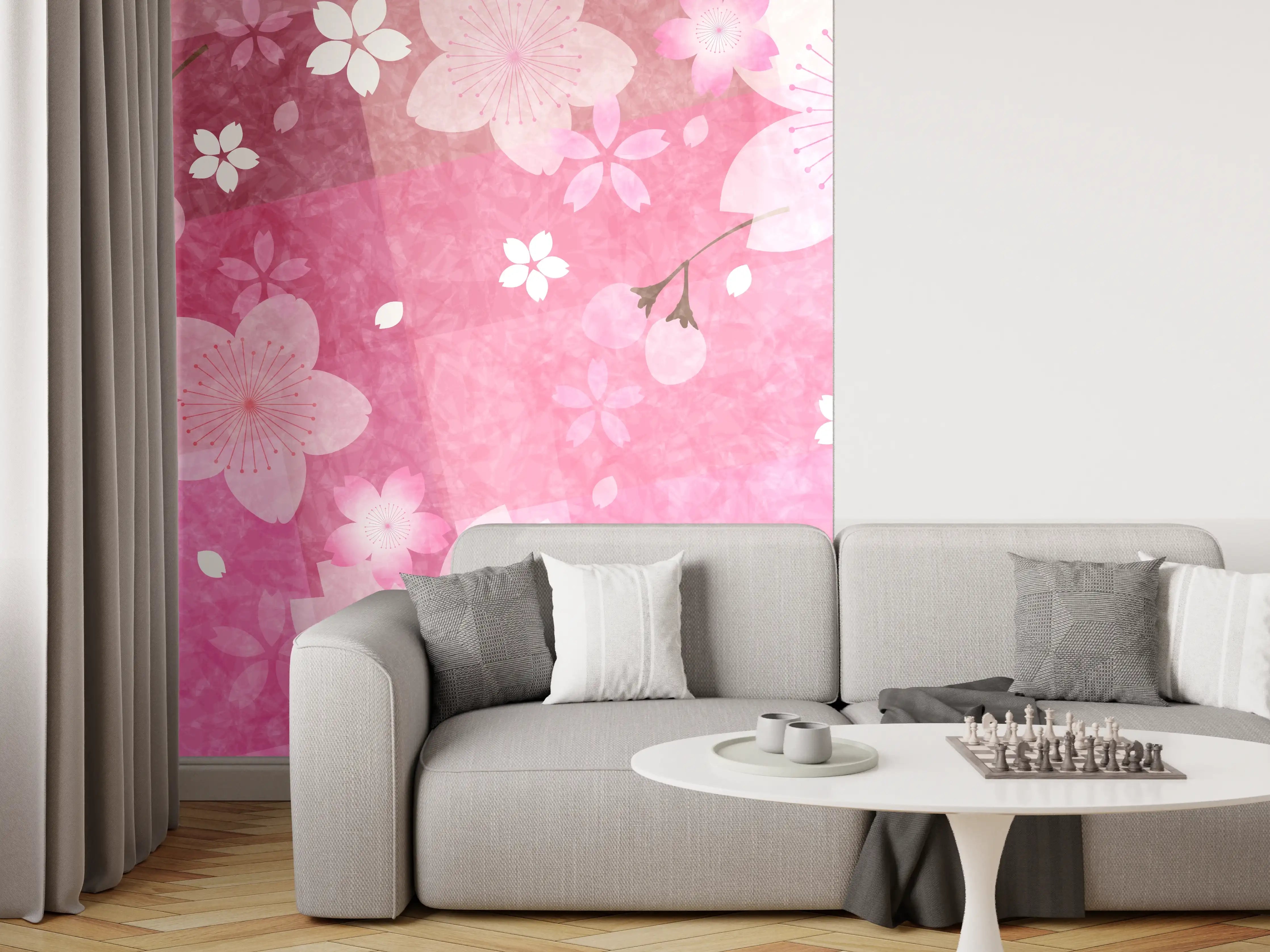 Wandverkleidung Wohnzimmer - Blühendes Sakura-Muster Rosa