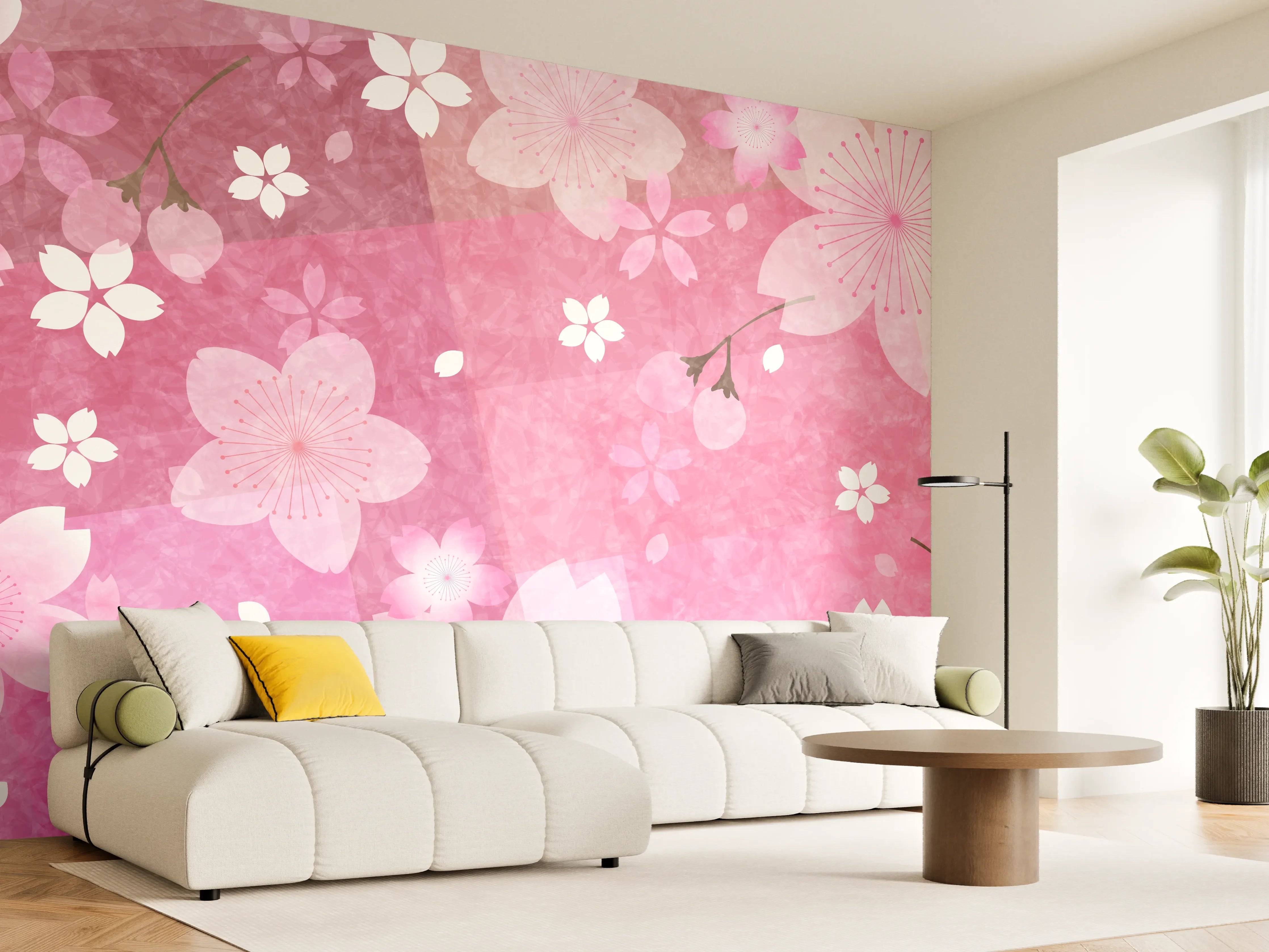 Wandverkleidung Wohnzimmer - Blühendes Sakura-Muster Rosa