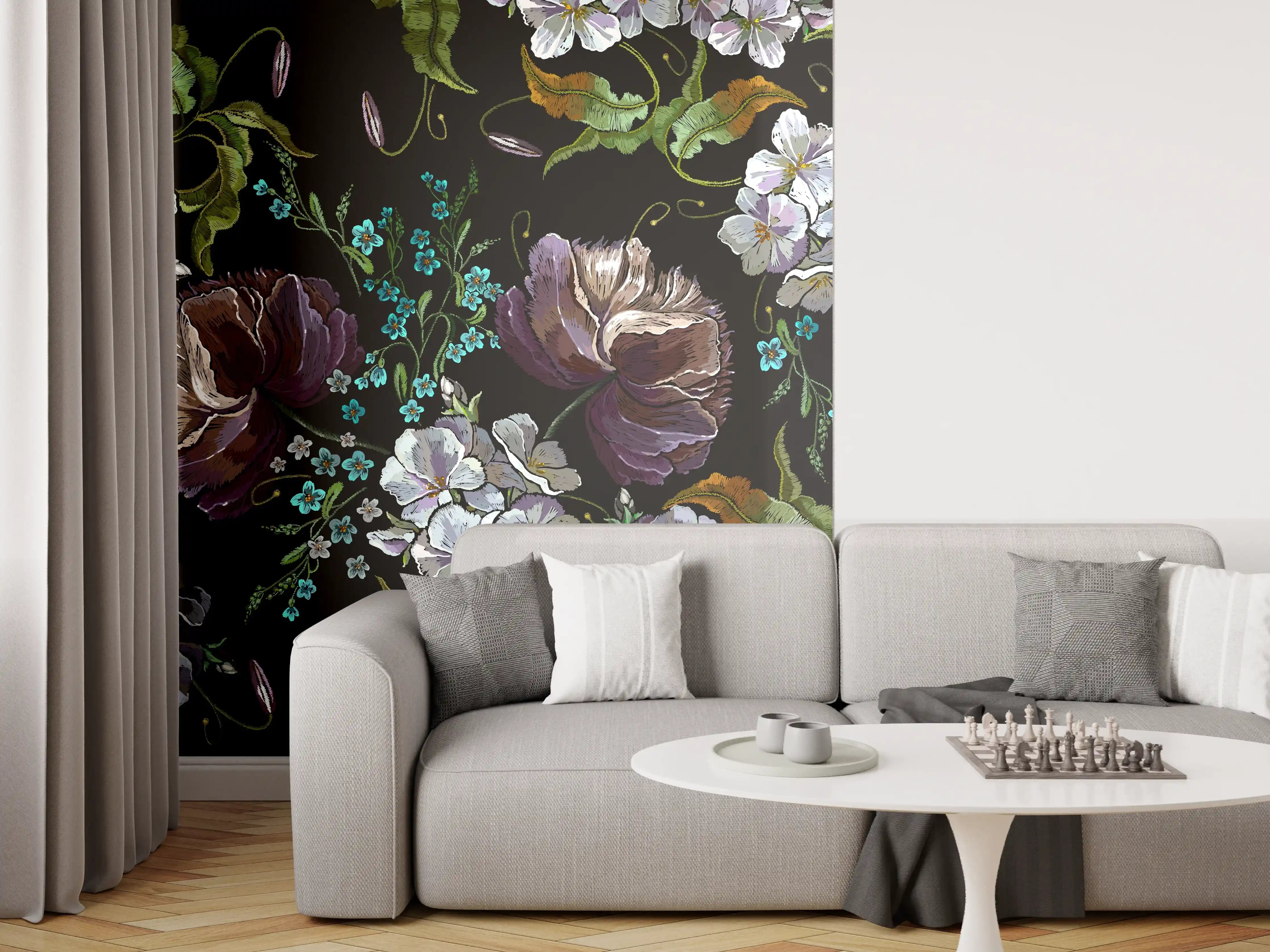 Wandverkleidung Wohnzimmer - Blüten in der Nacht