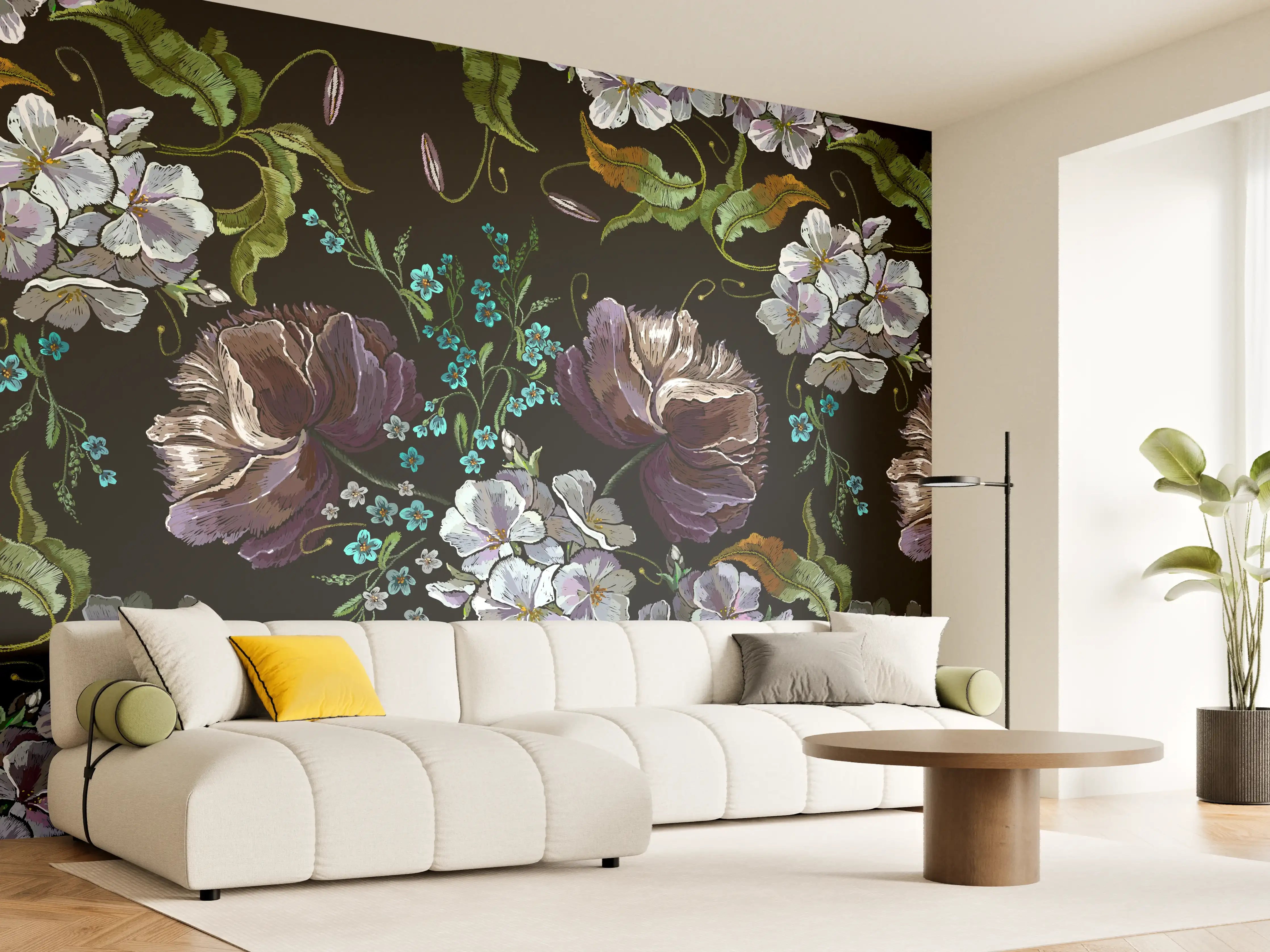Wandverkleidung Wohnzimmer - Blüten in der Nacht