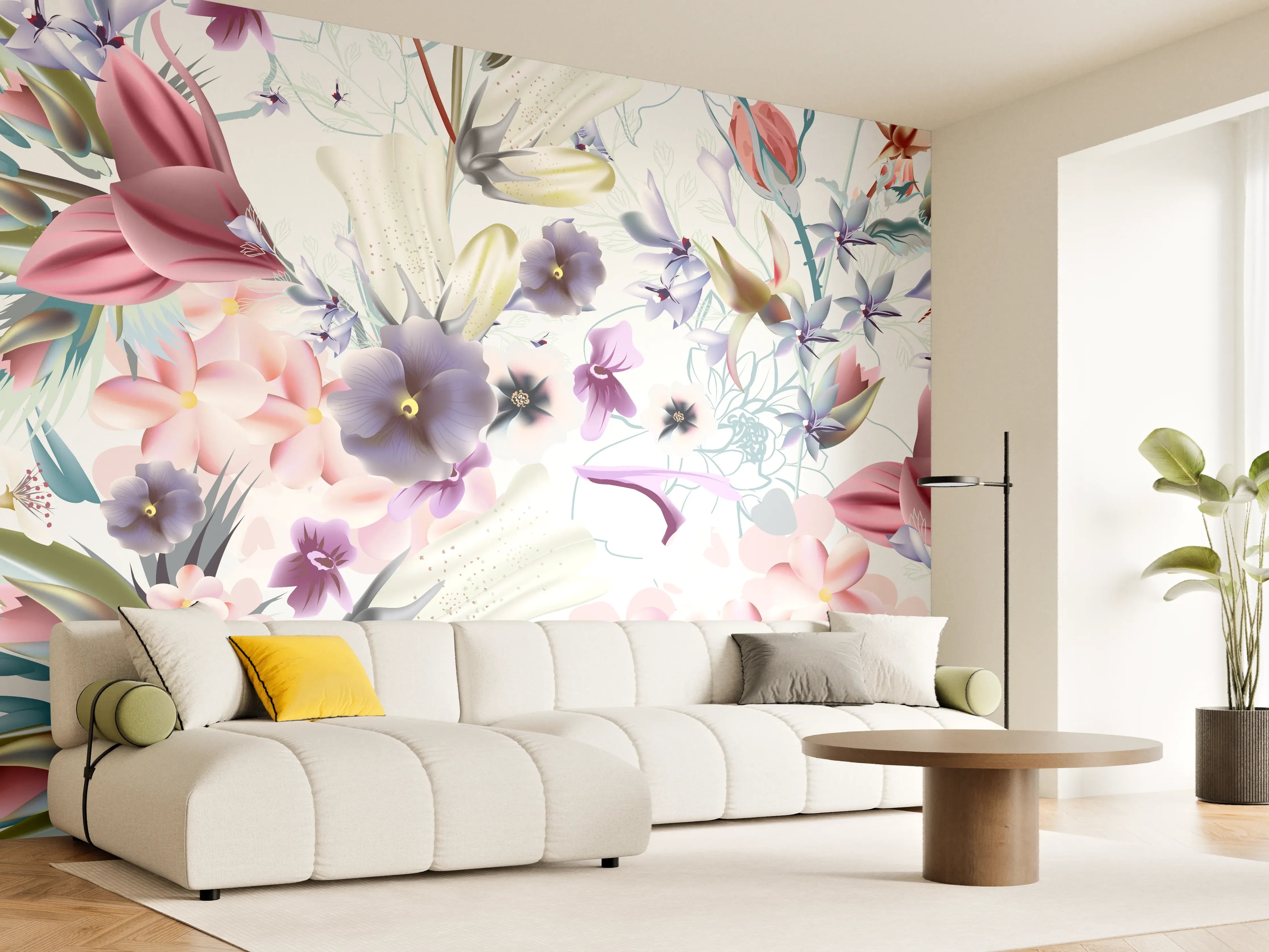 Wandverkleidung Wohnzimmer - Blütenexplosion - Aquarell
