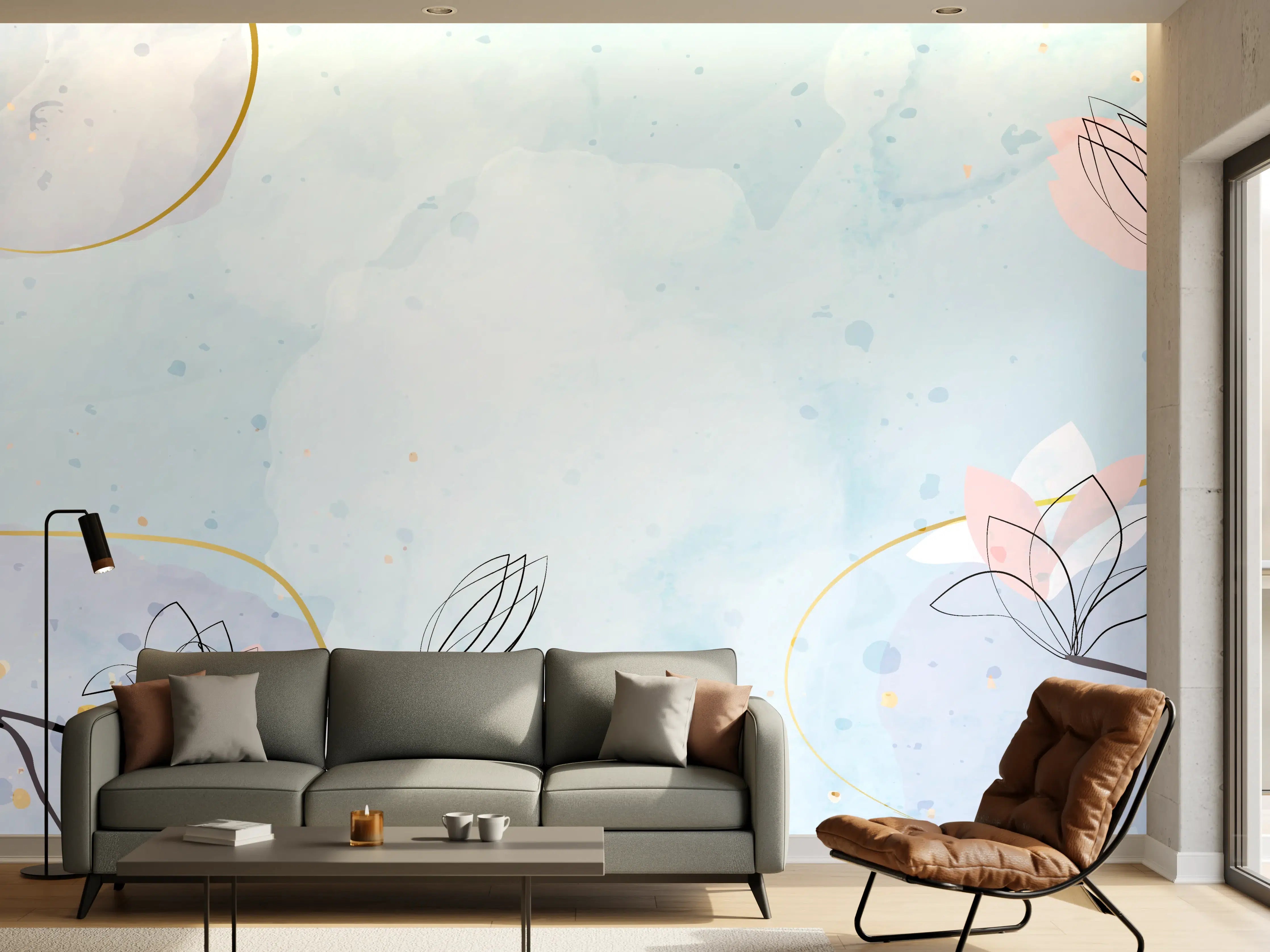 Wandverkleidung Wohnzimmer - Blumen-Aquarell Pastellfarben