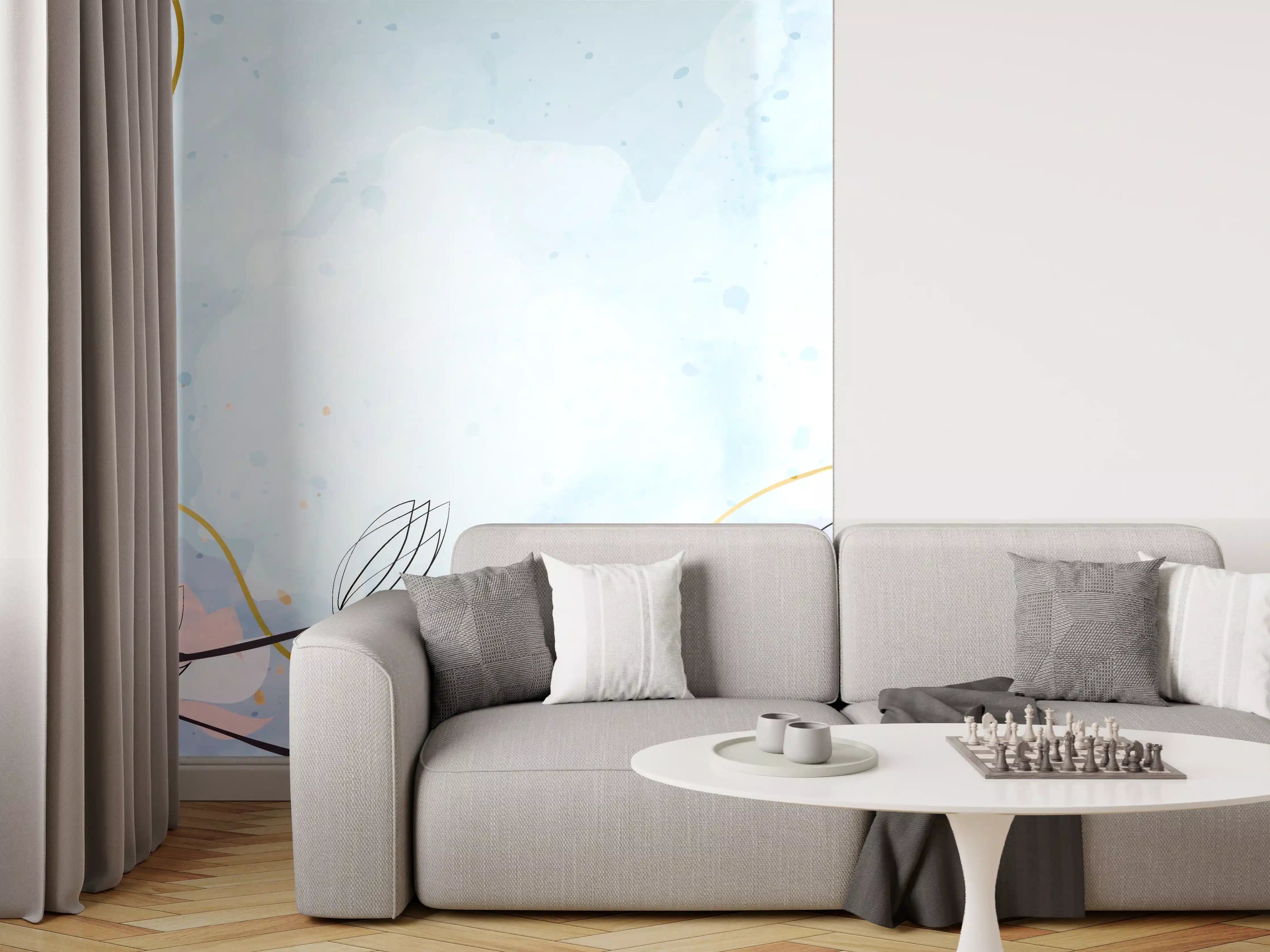 Wandverkleidung Wohnzimmer - Blumen-Aquarell Pastellfarben