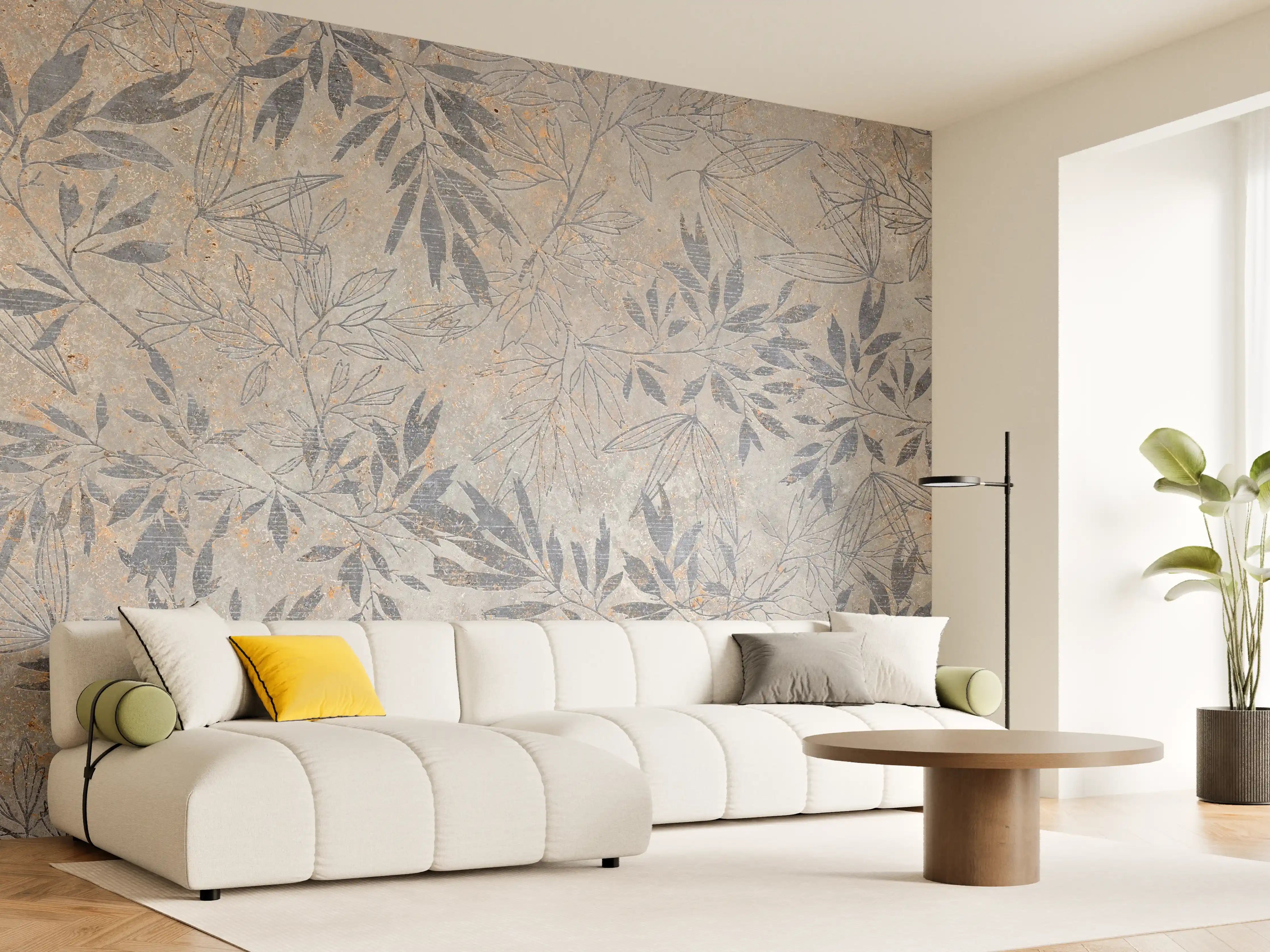 Wandverkleidung Wohnzimmer - Blumen auf alten weißen Wandhintergrund