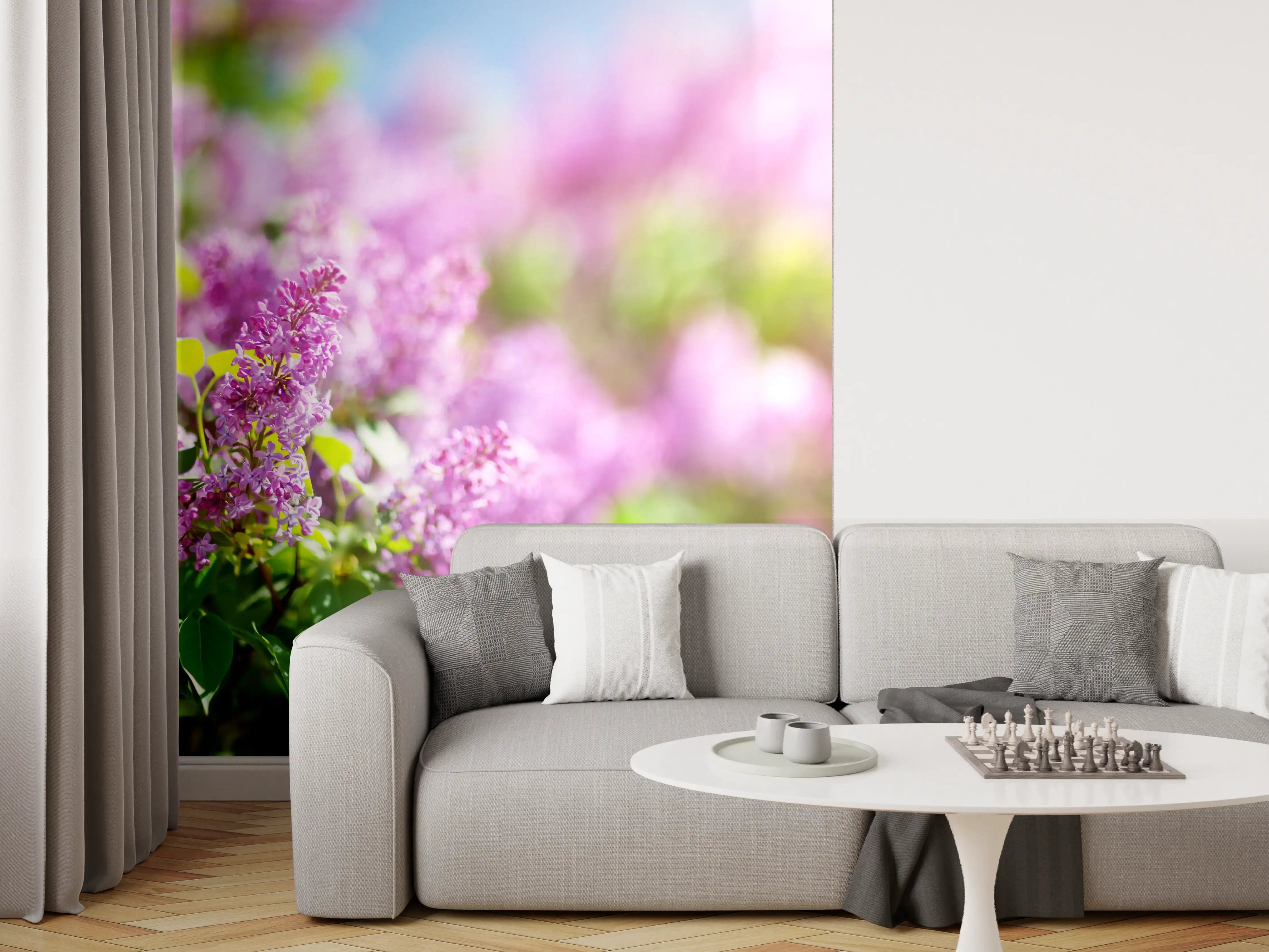 Wandverkleidung Wohnzimmer - Blumen blühen auf im Frühling