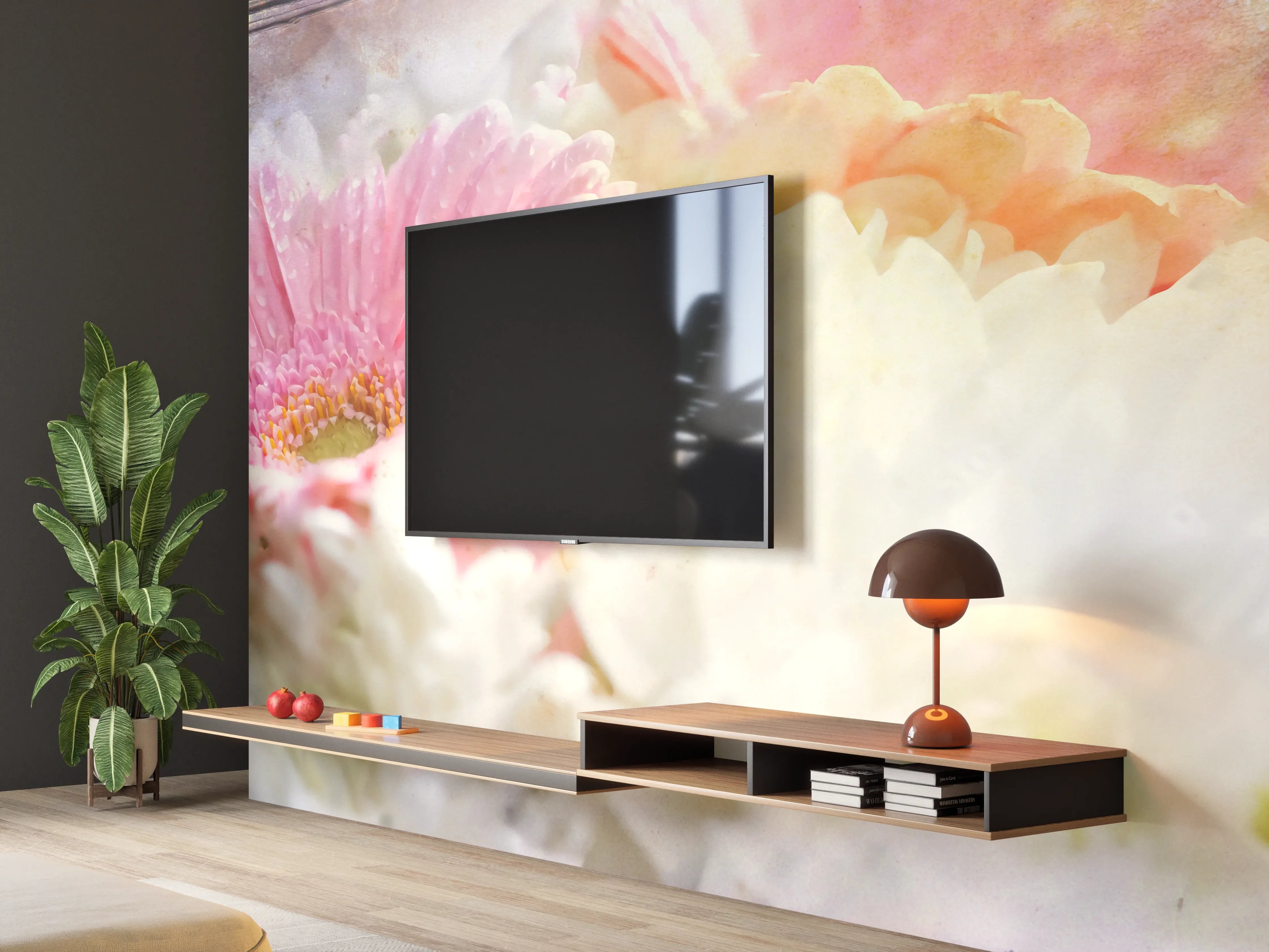 Wandverkleidung Wohnzimmer - Blumen in sanften Pastellfarben