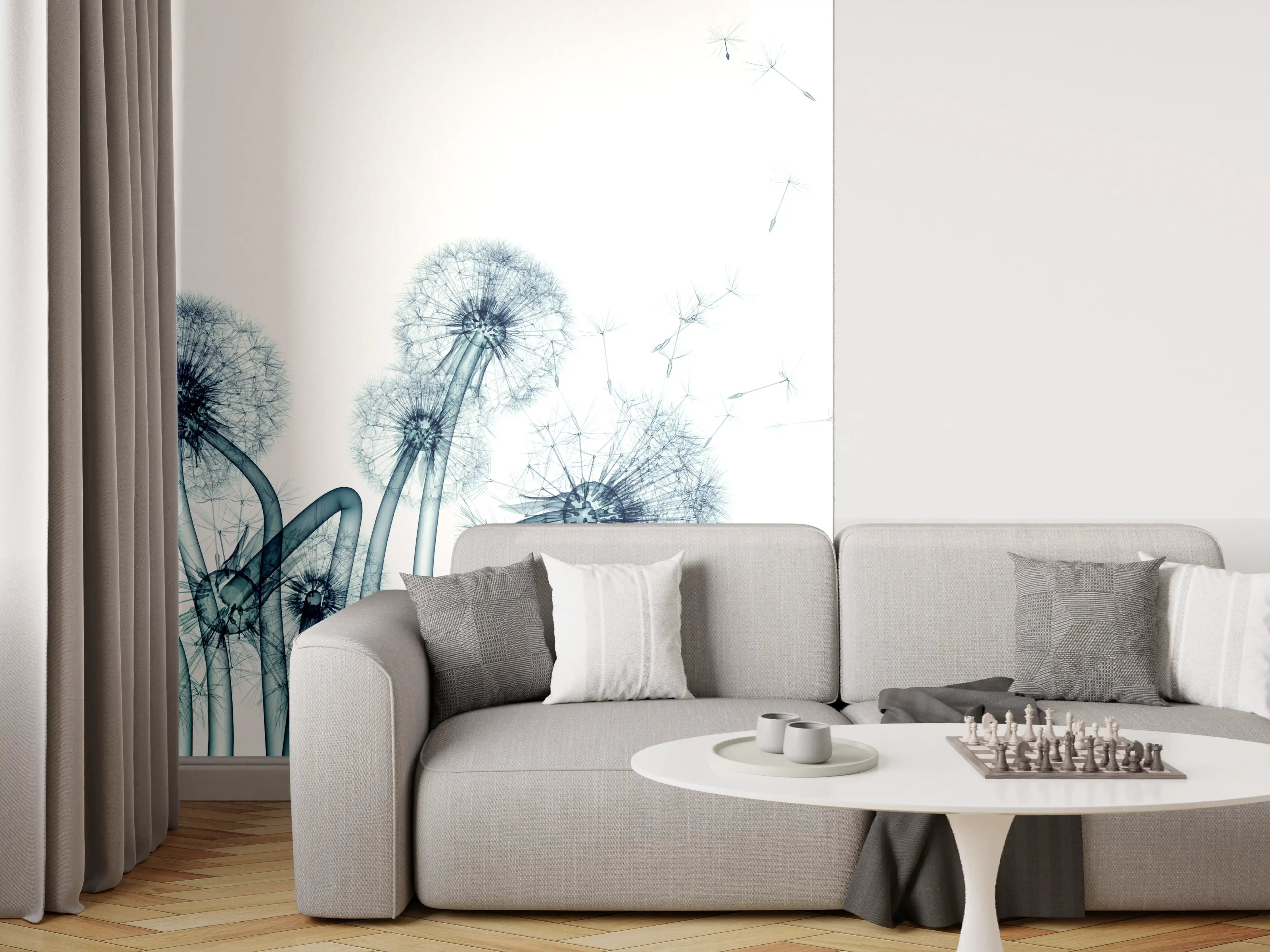 Wandverkleidung Wohnzimmer - Blumendistel in Grautönen