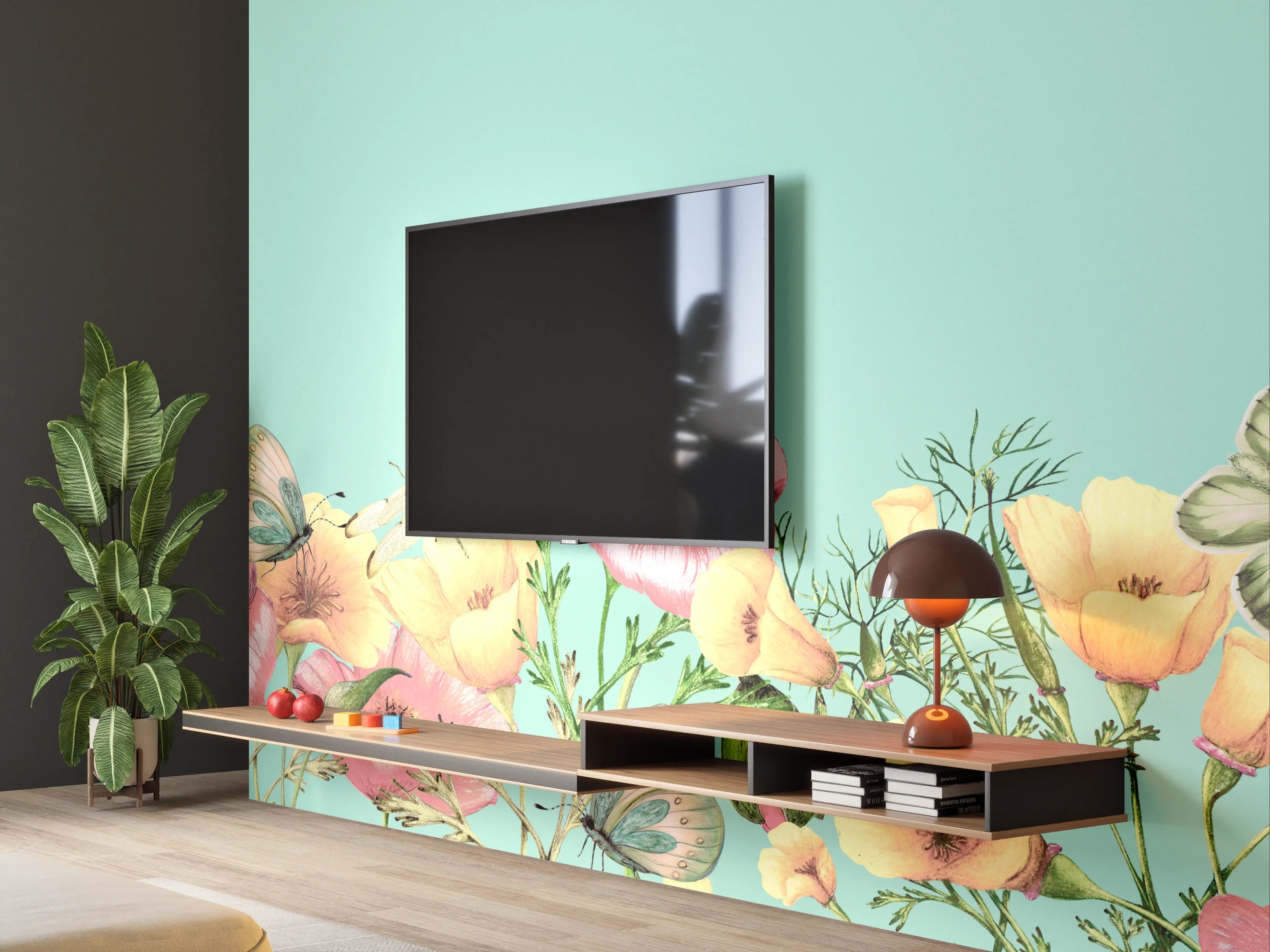 Wandverkleidung Wohnzimmer - Blumengarten im Frühling