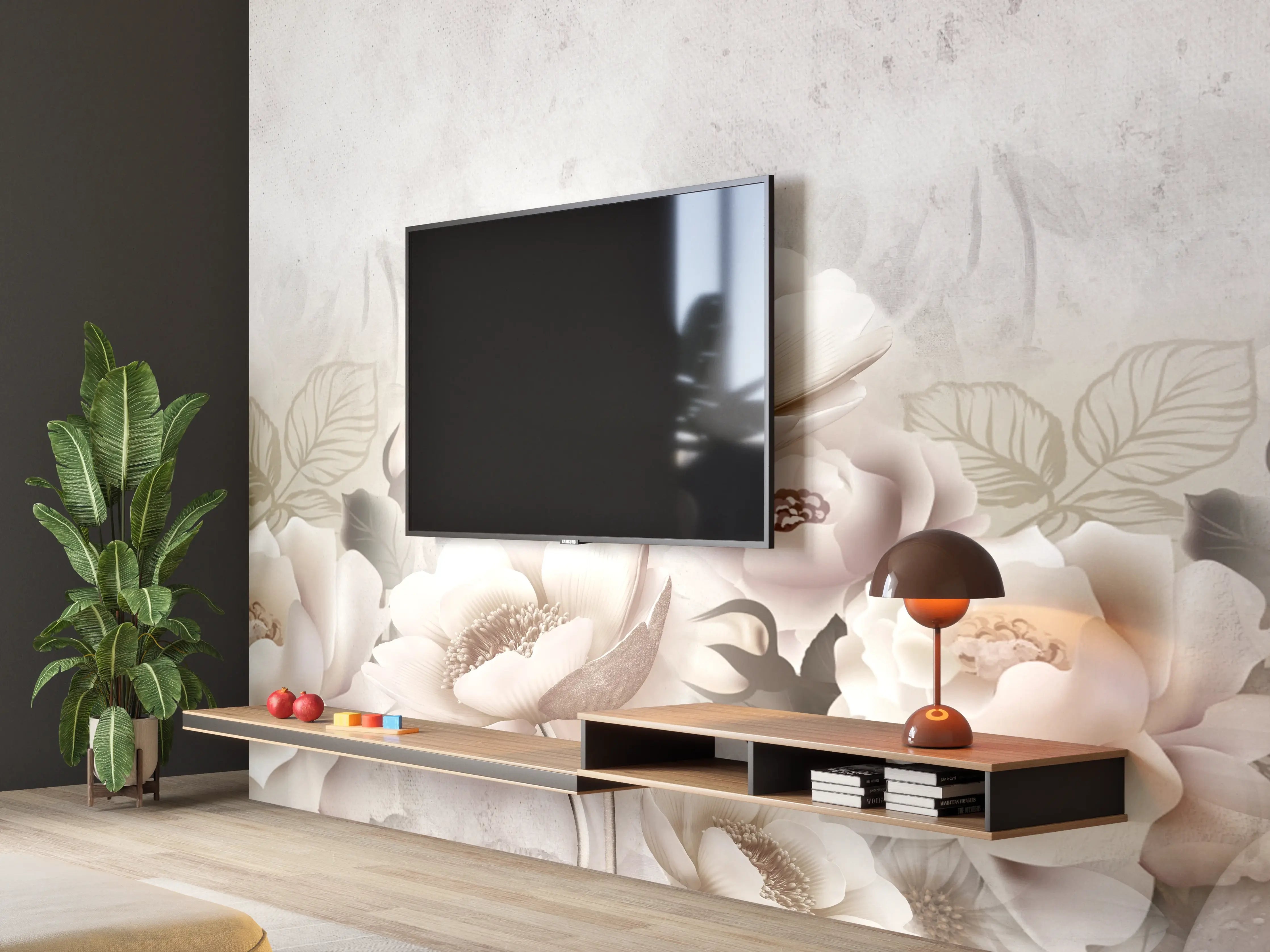 Wandverkleidung Wohnzimmer - Blumengemälde