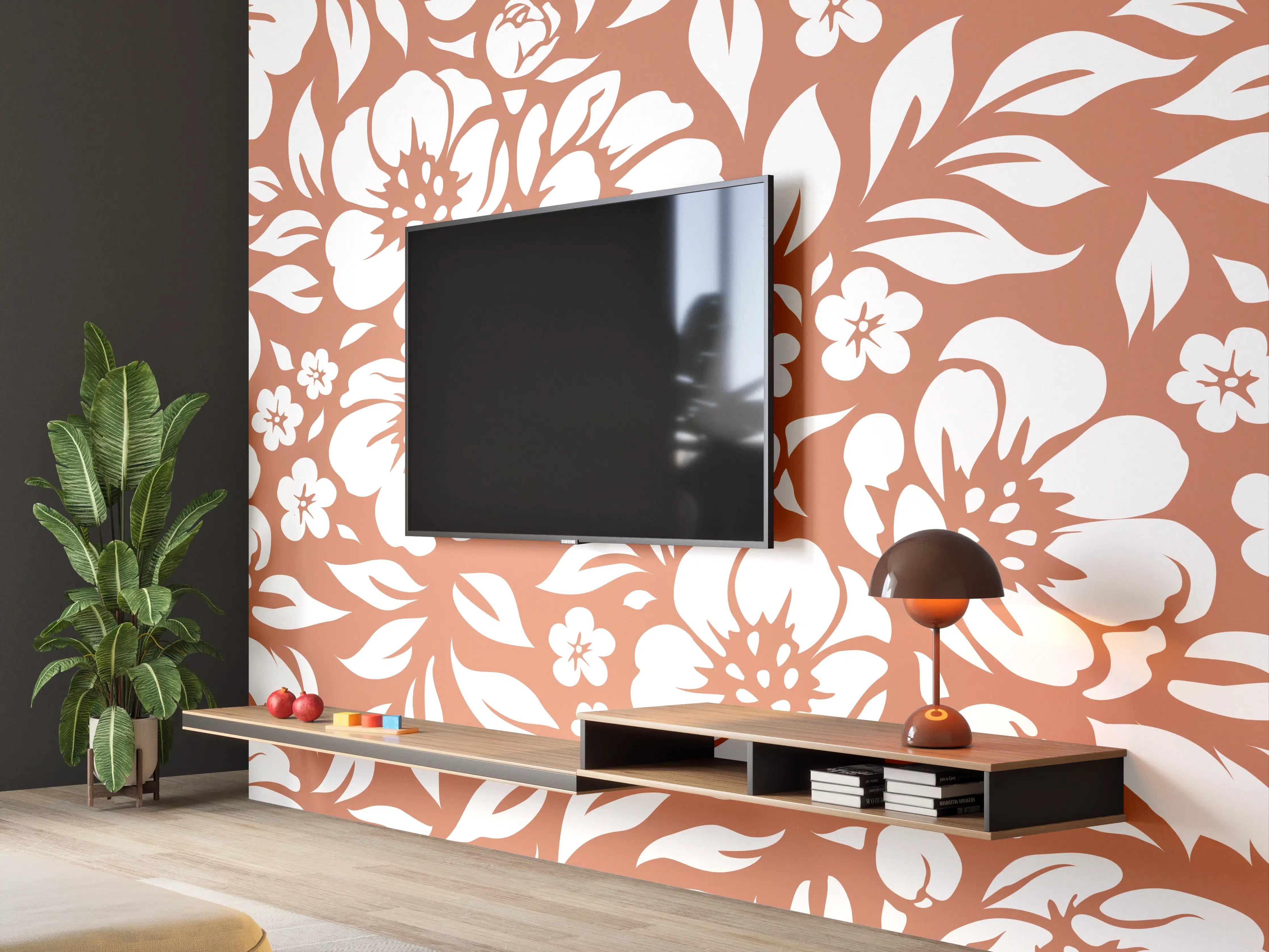 Wandverkleidung Wohnzimmer - Blumengemälde in warmen Tönen