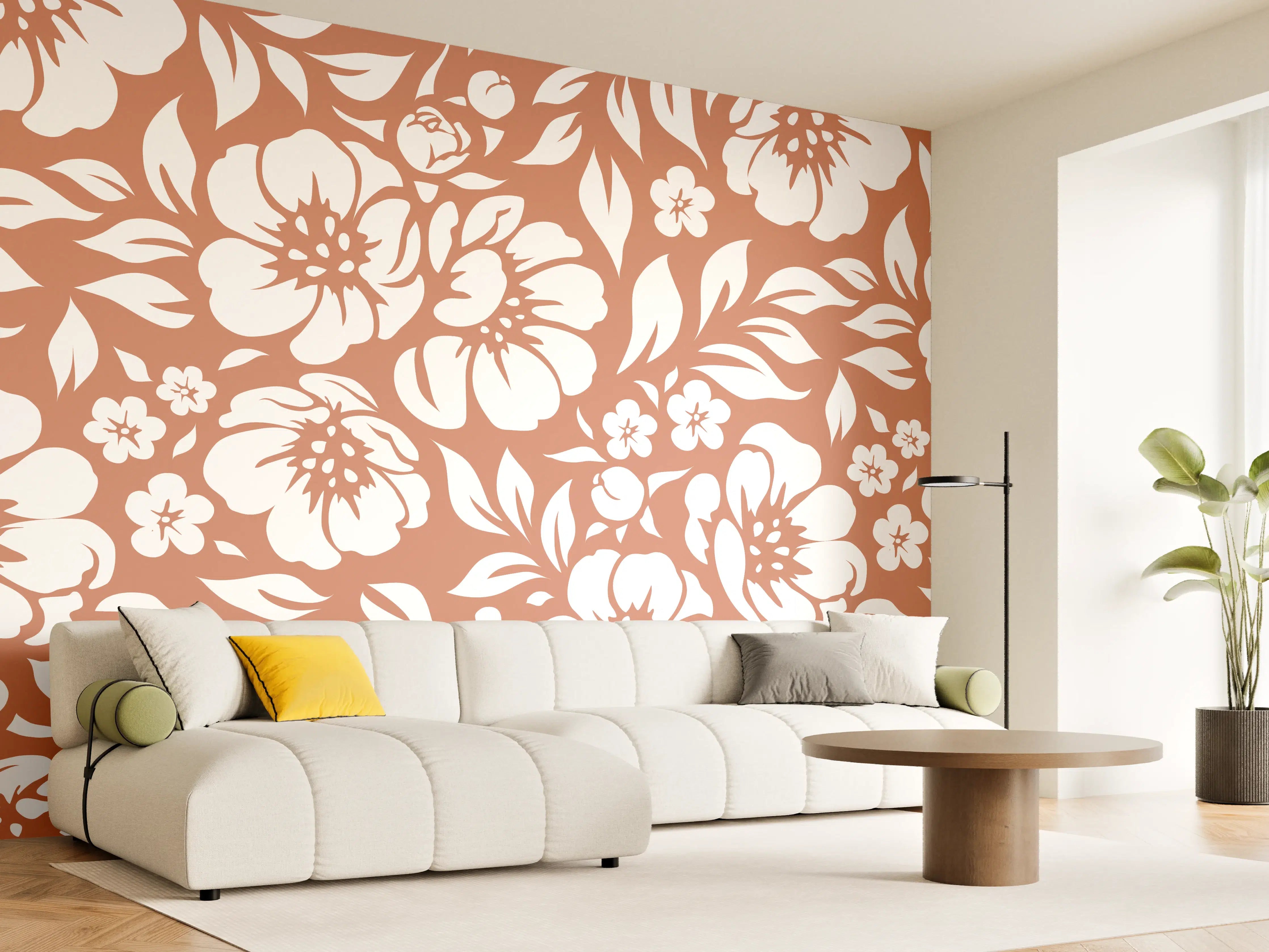 Wandverkleidung Wohnzimmer - Blumengemälde in warmen Tönen