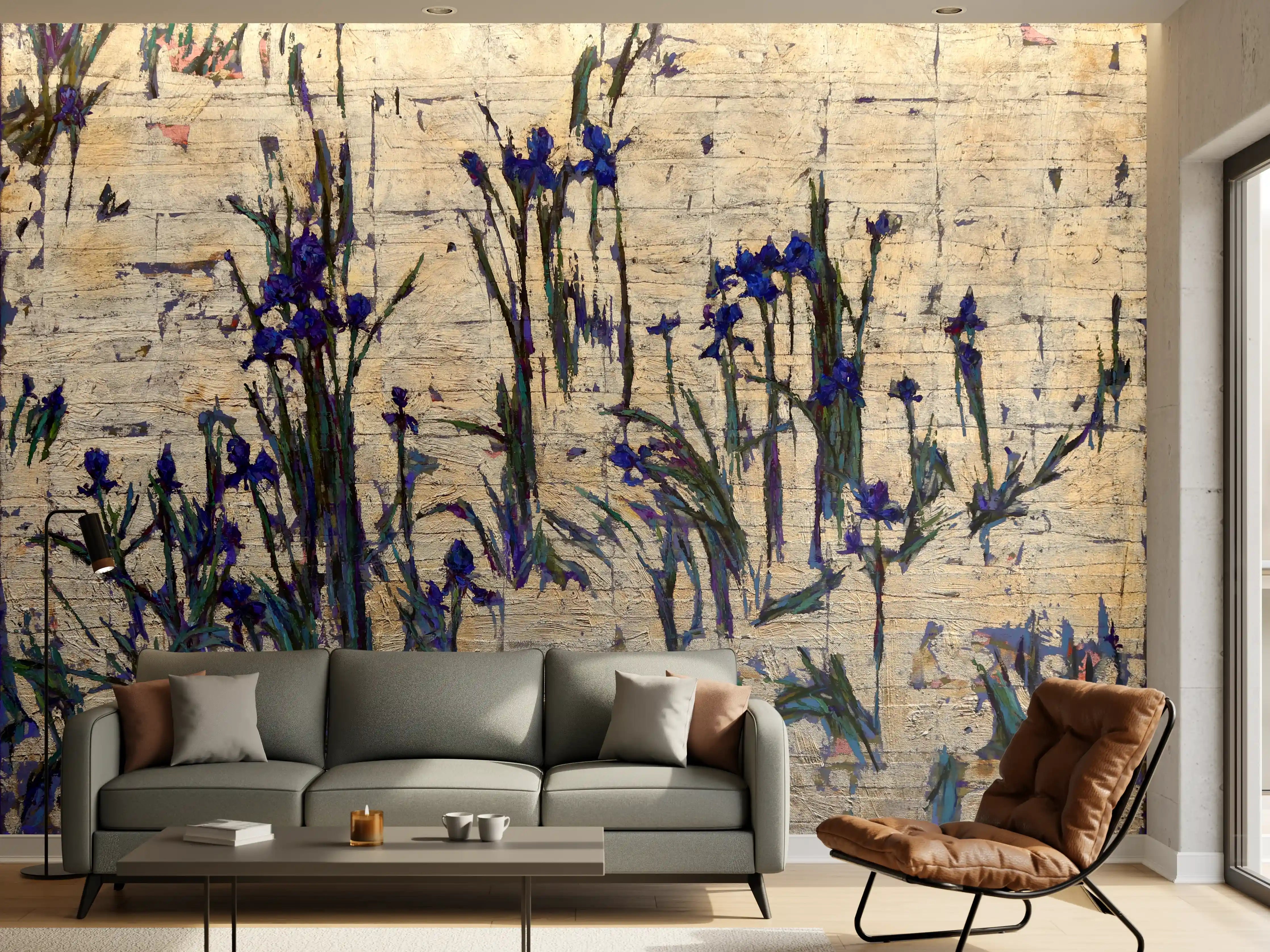 Wandverkleidung Wohnzimmer - Blumenmalerei auf Leinwand