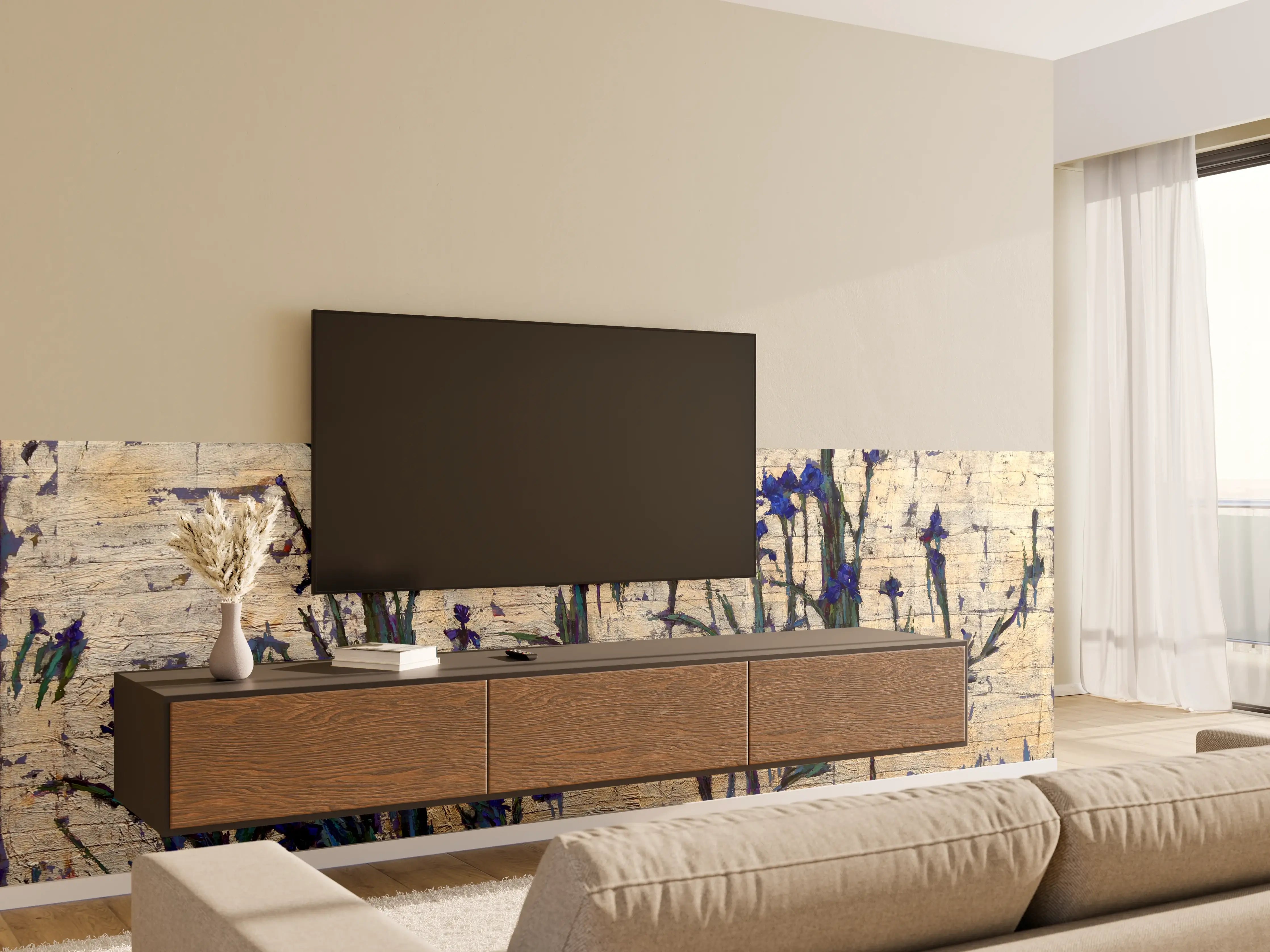 Wandverkleidung Wohnzimmer - Blumenmalerei auf Leinwand
