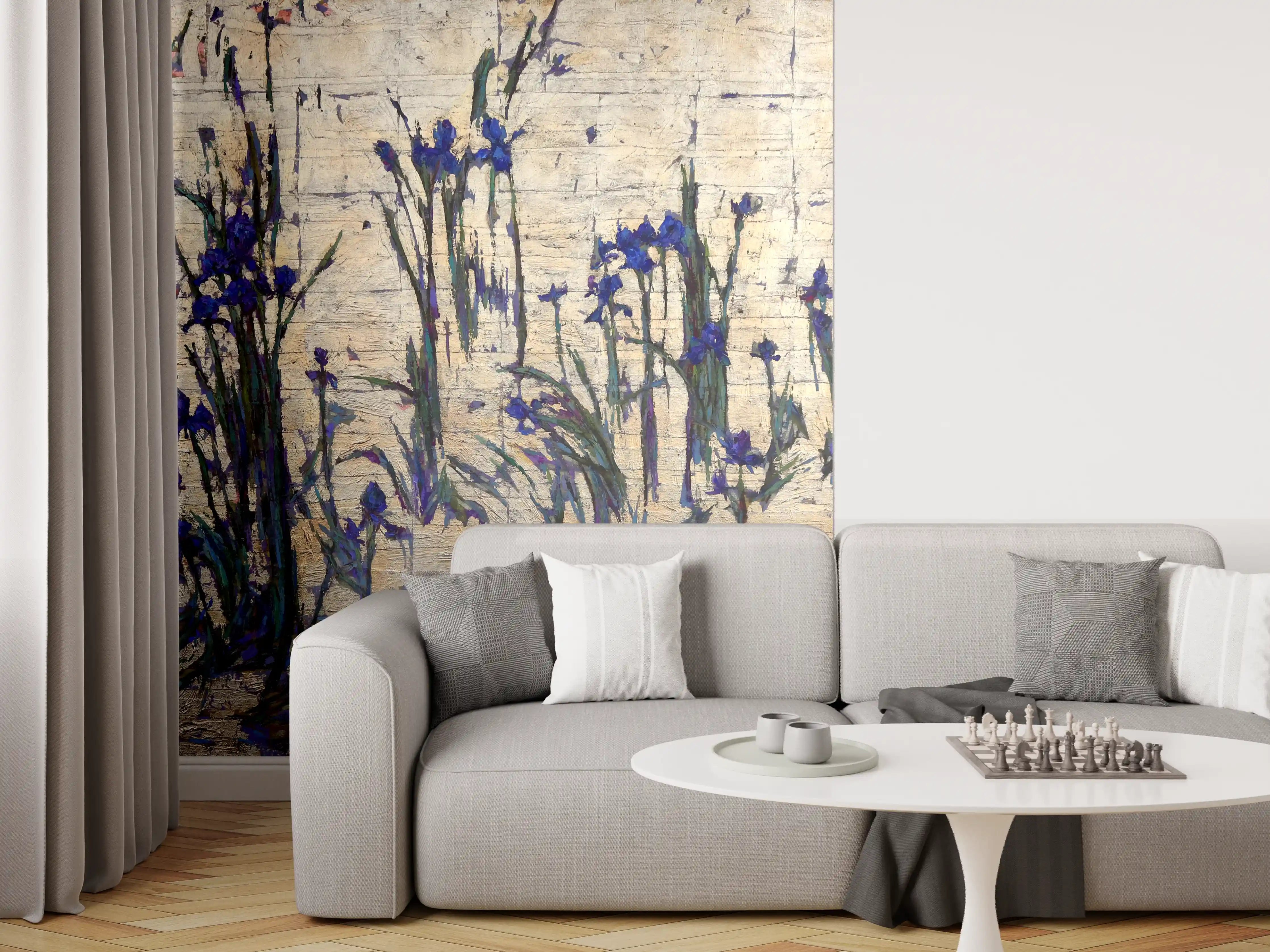 Wandverkleidung Wohnzimmer - Blumenmalerei auf Leinwand