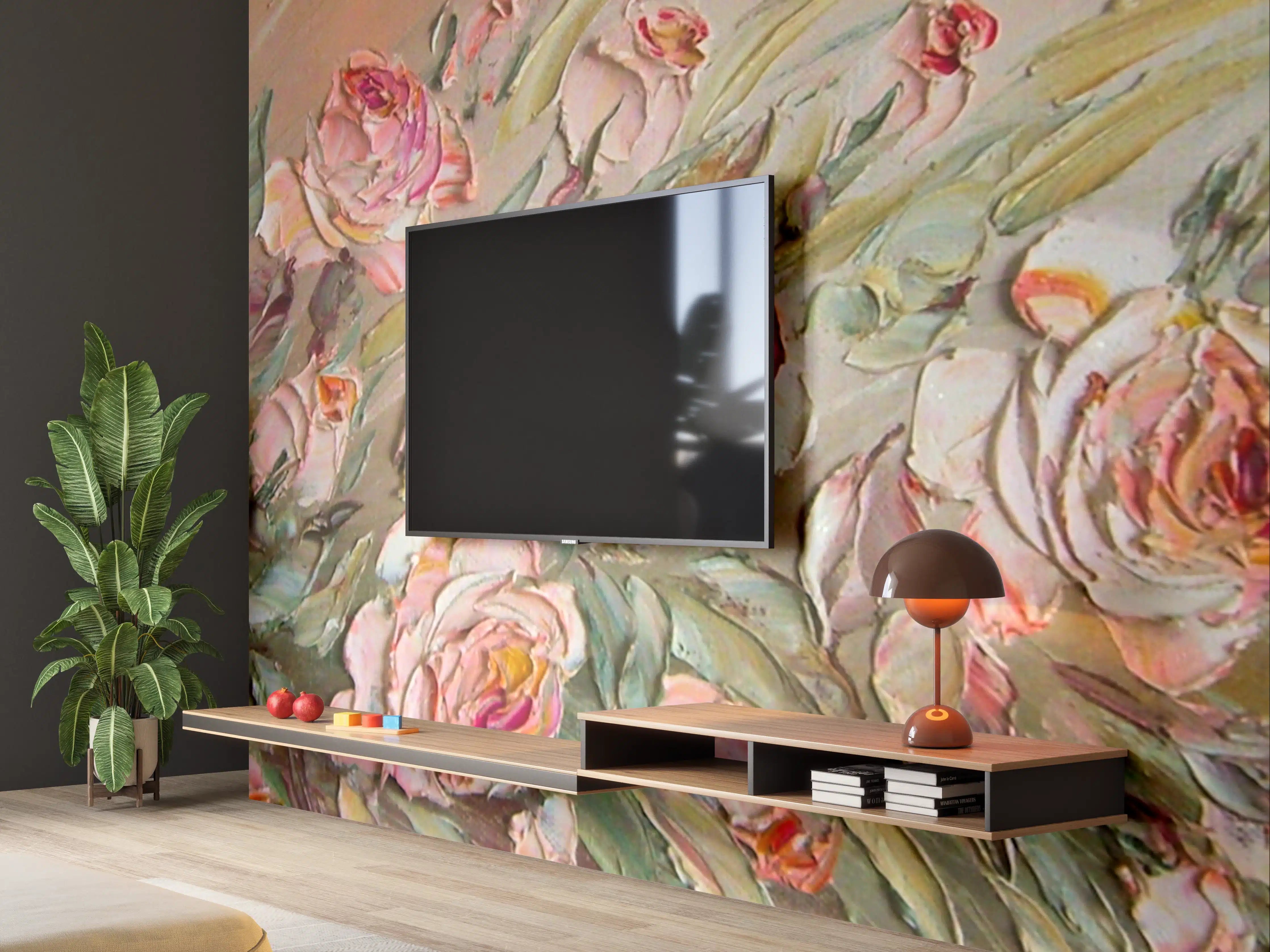 Wandverkleidung Wohnzimmer - Blumenmeer in zarten Pastelltönen