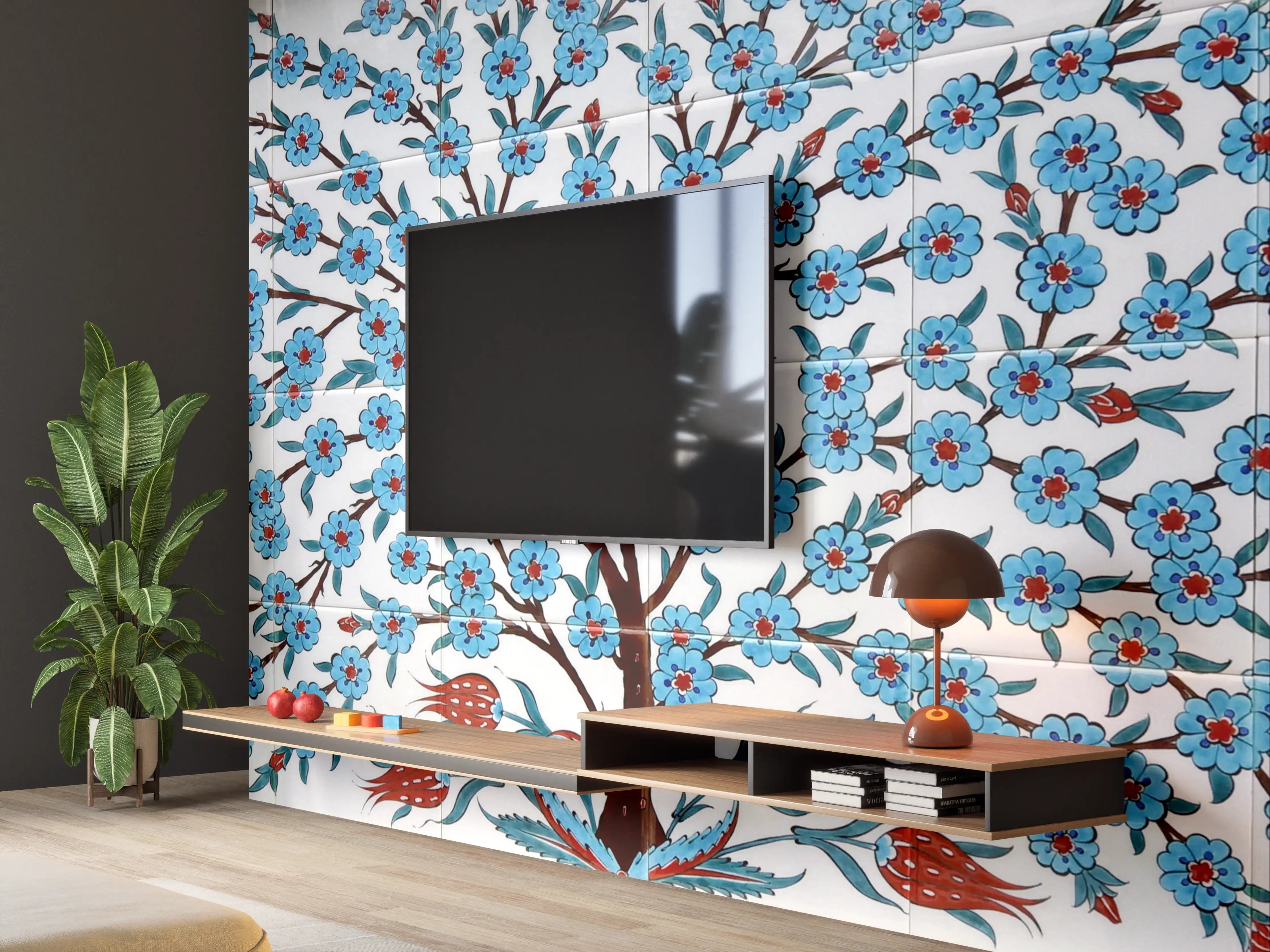 Wandverkleidung Wohnzimmer - Blumenmotive Wandtapete – Elegante Dekoration