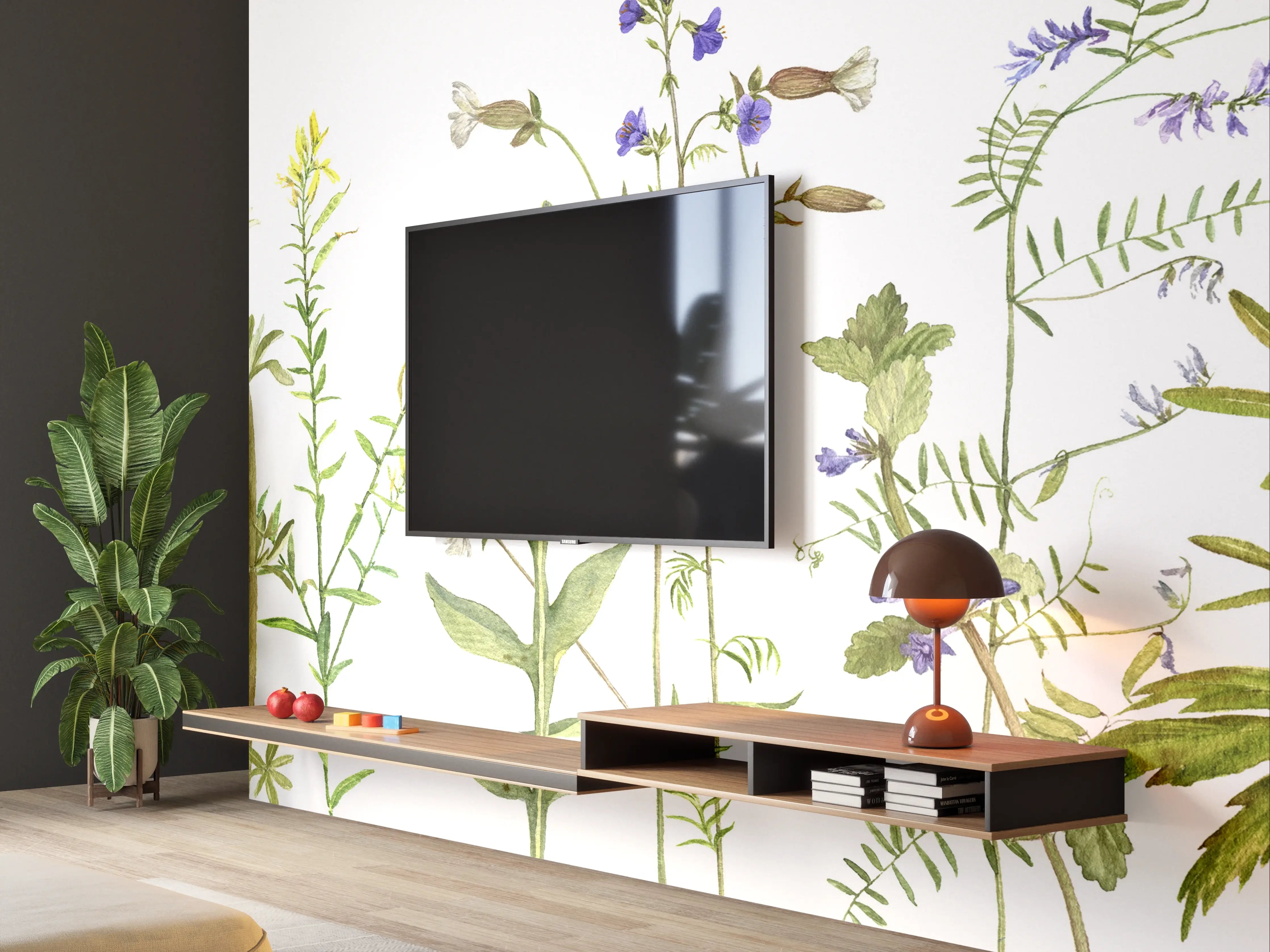 Wandverkleidung Wohnzimmer - Blumenmuster auf Papier