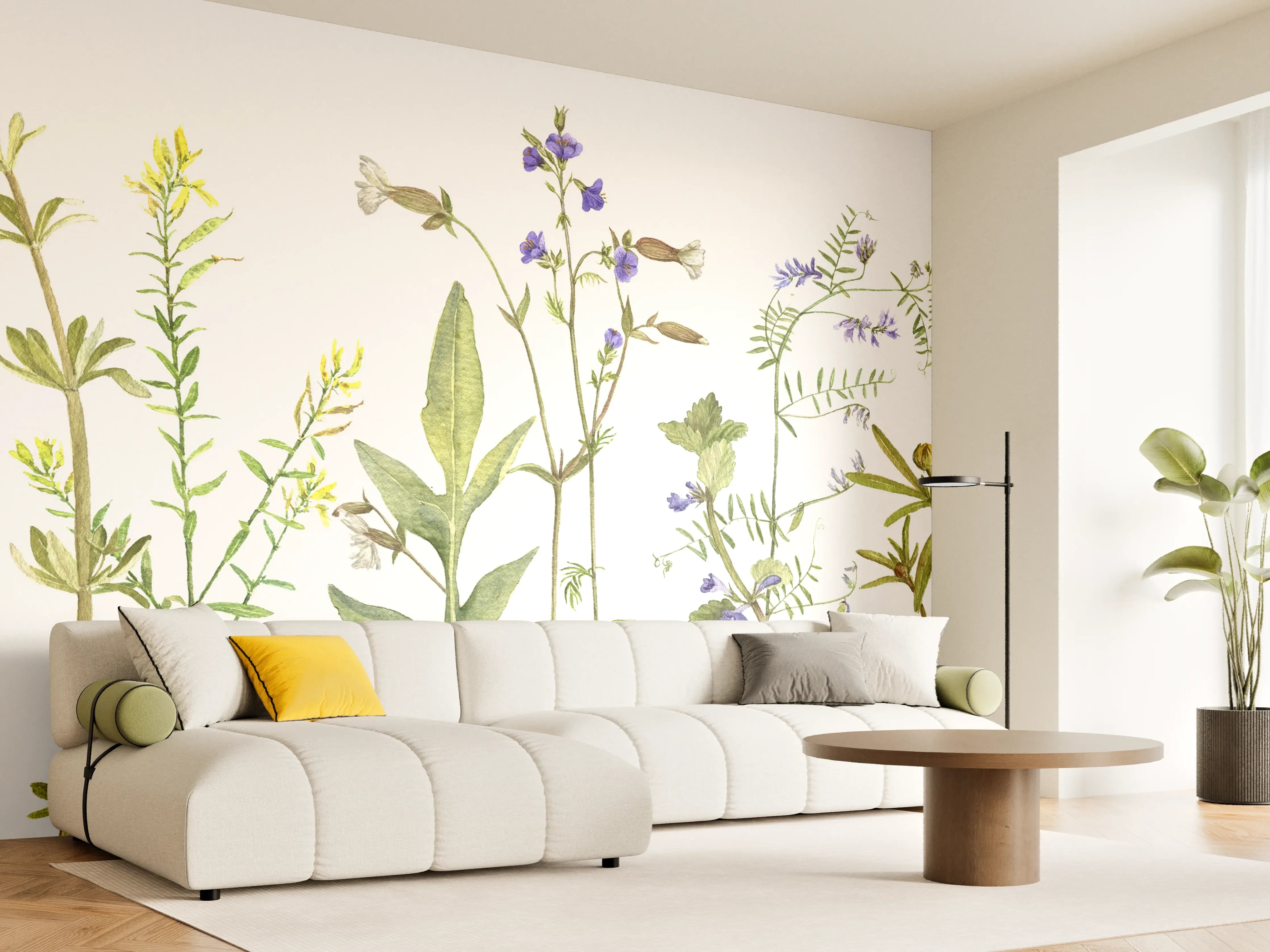 Wandverkleidung Wohnzimmer - Blumenmuster auf Papier