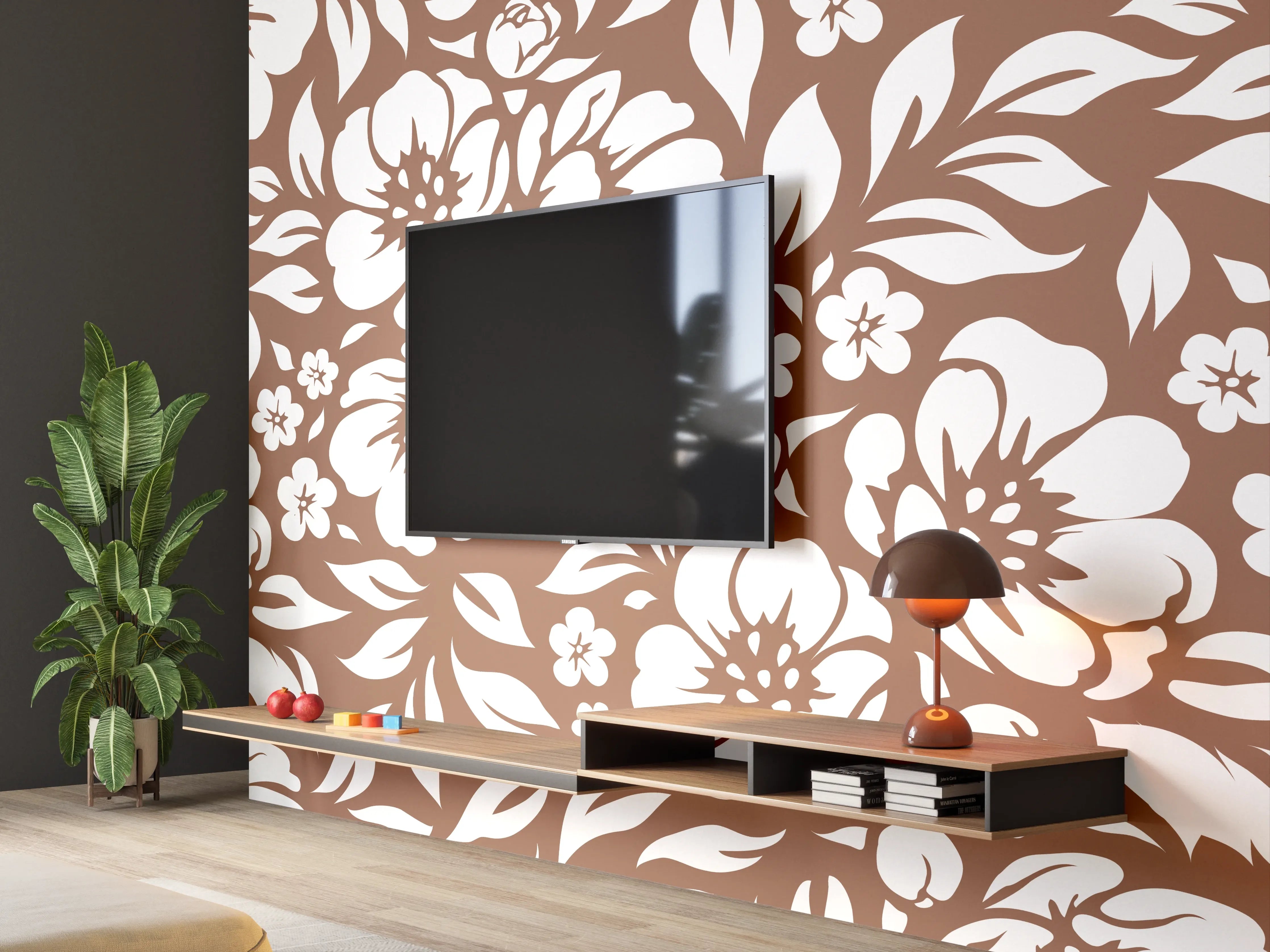 Wandverkleidung Wohnzimmer - Blumenmuster im Retro-Stil