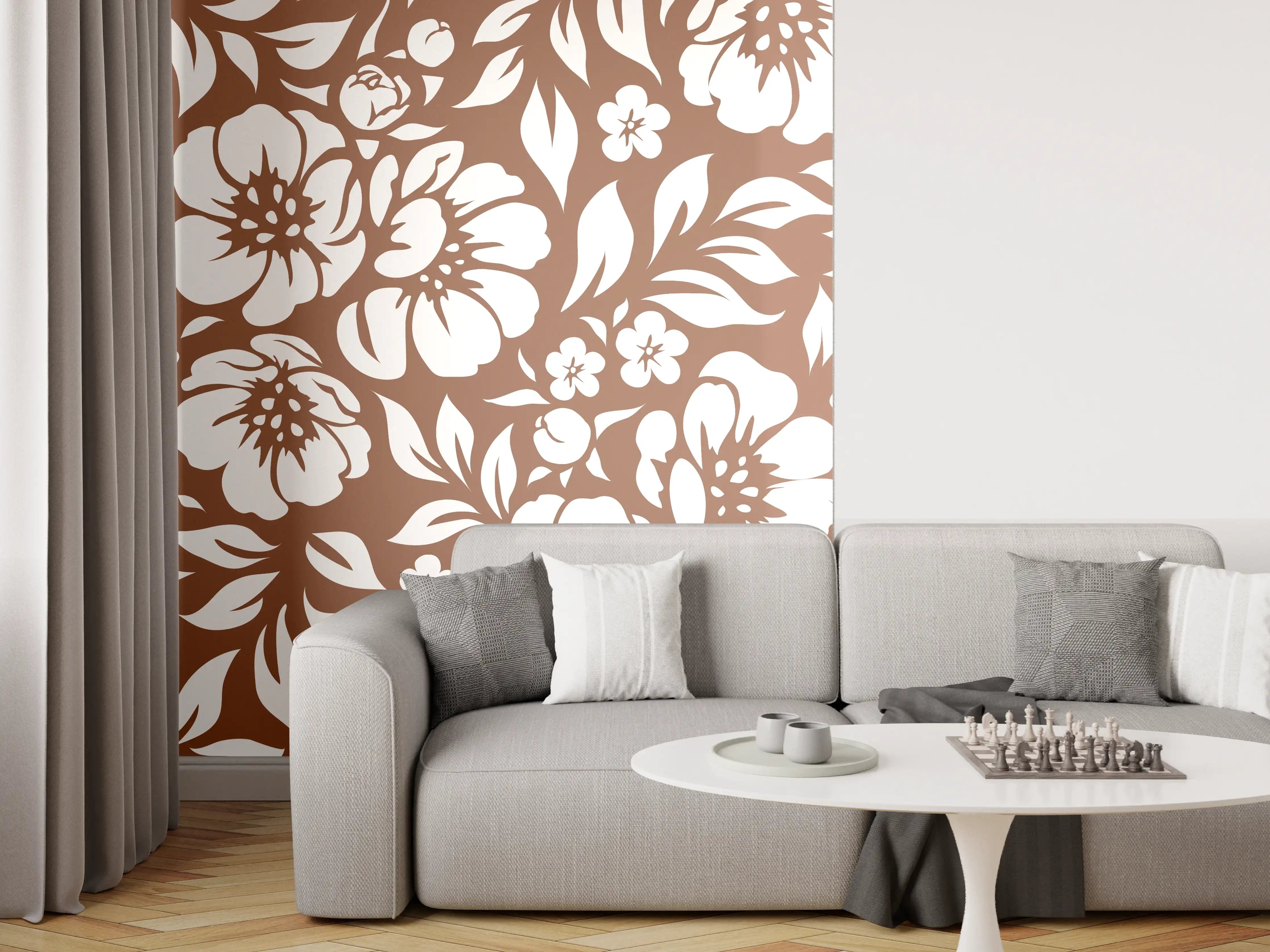 Wandverkleidung Wohnzimmer - Blumenmuster im Retro-Stil