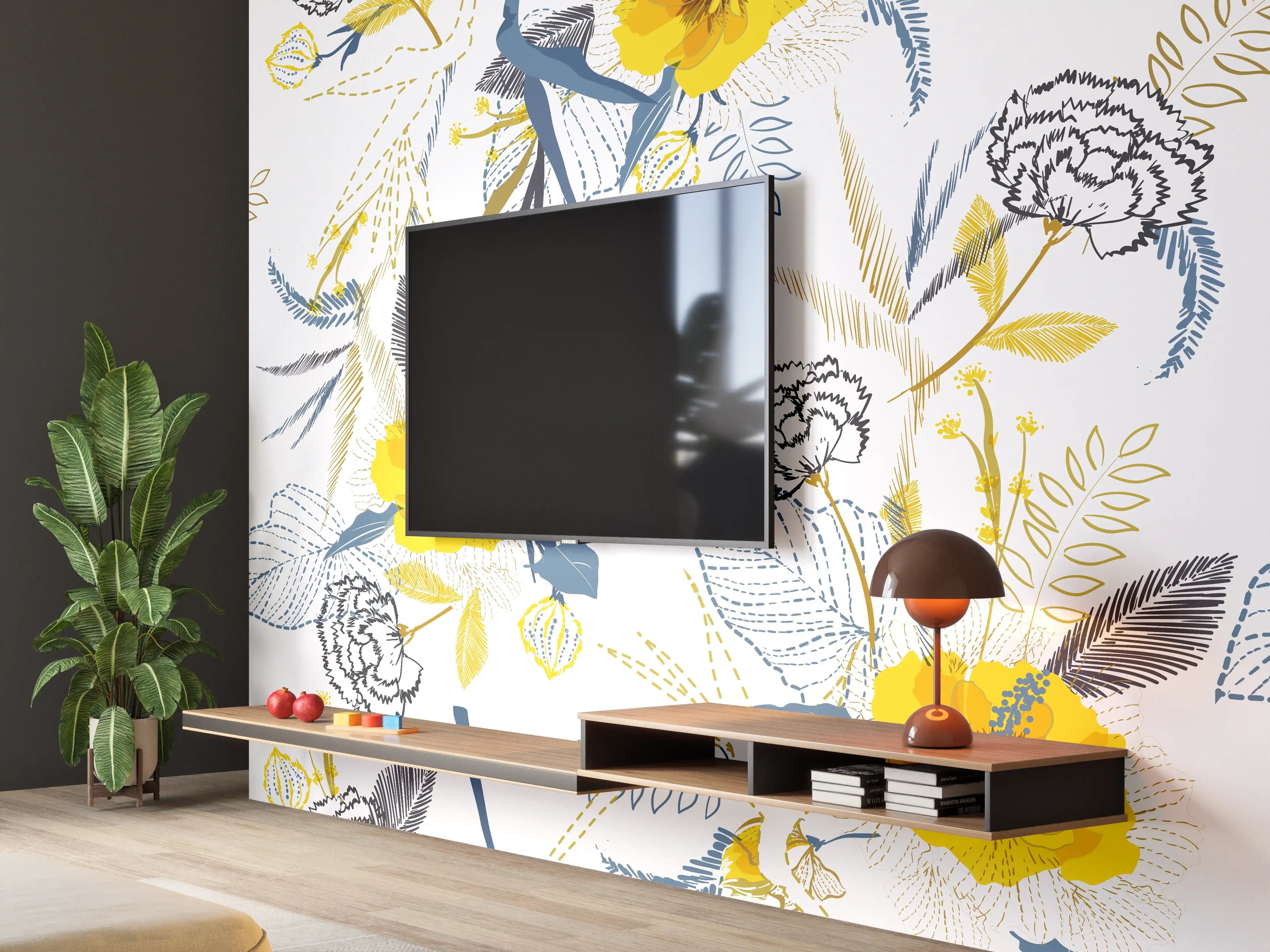 Wandverkleidung Wohnzimmer - Blumenmuster im modernen Design