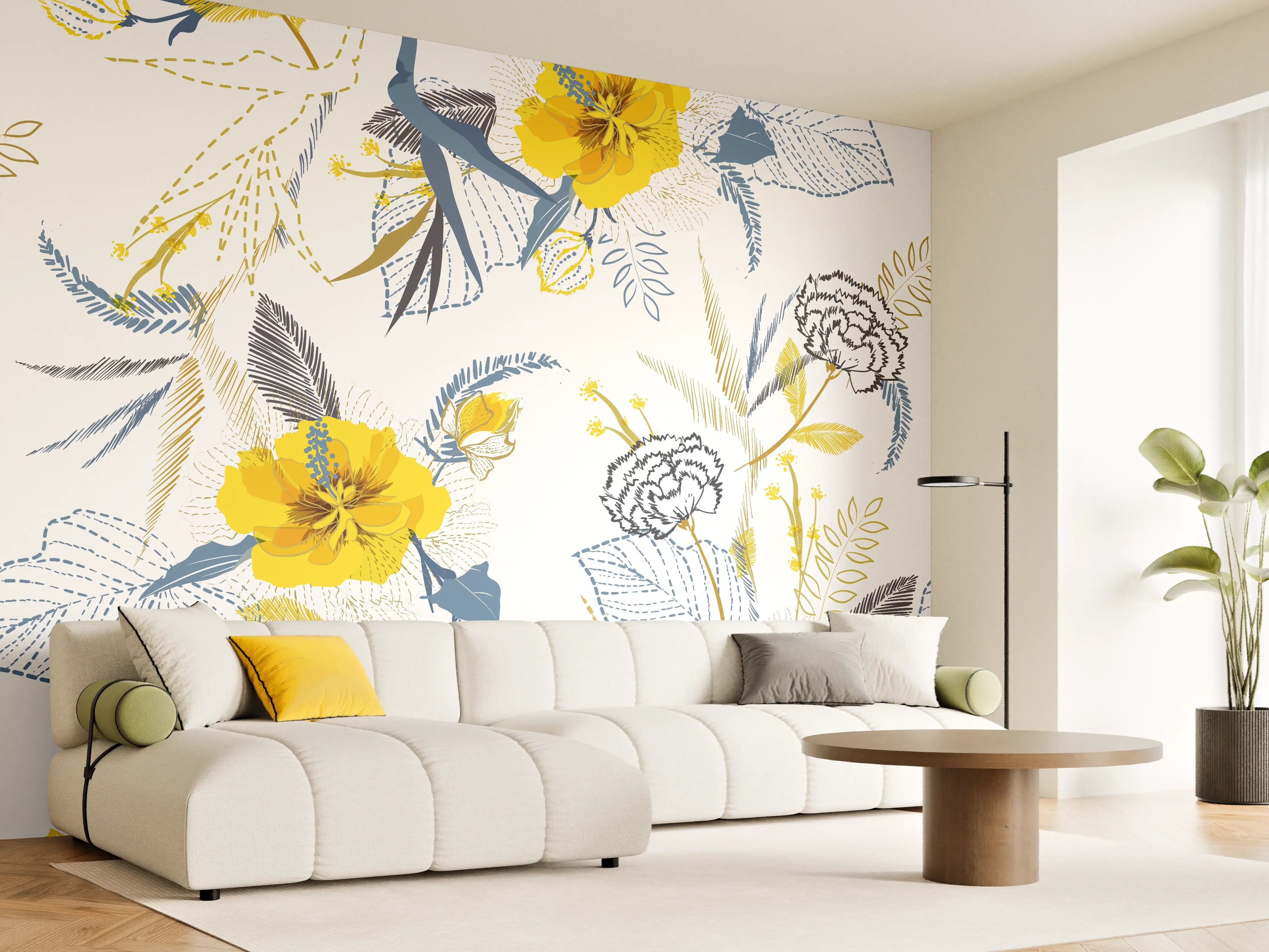 Wandverkleidung Wohnzimmer - Blumenmuster im modernen Design