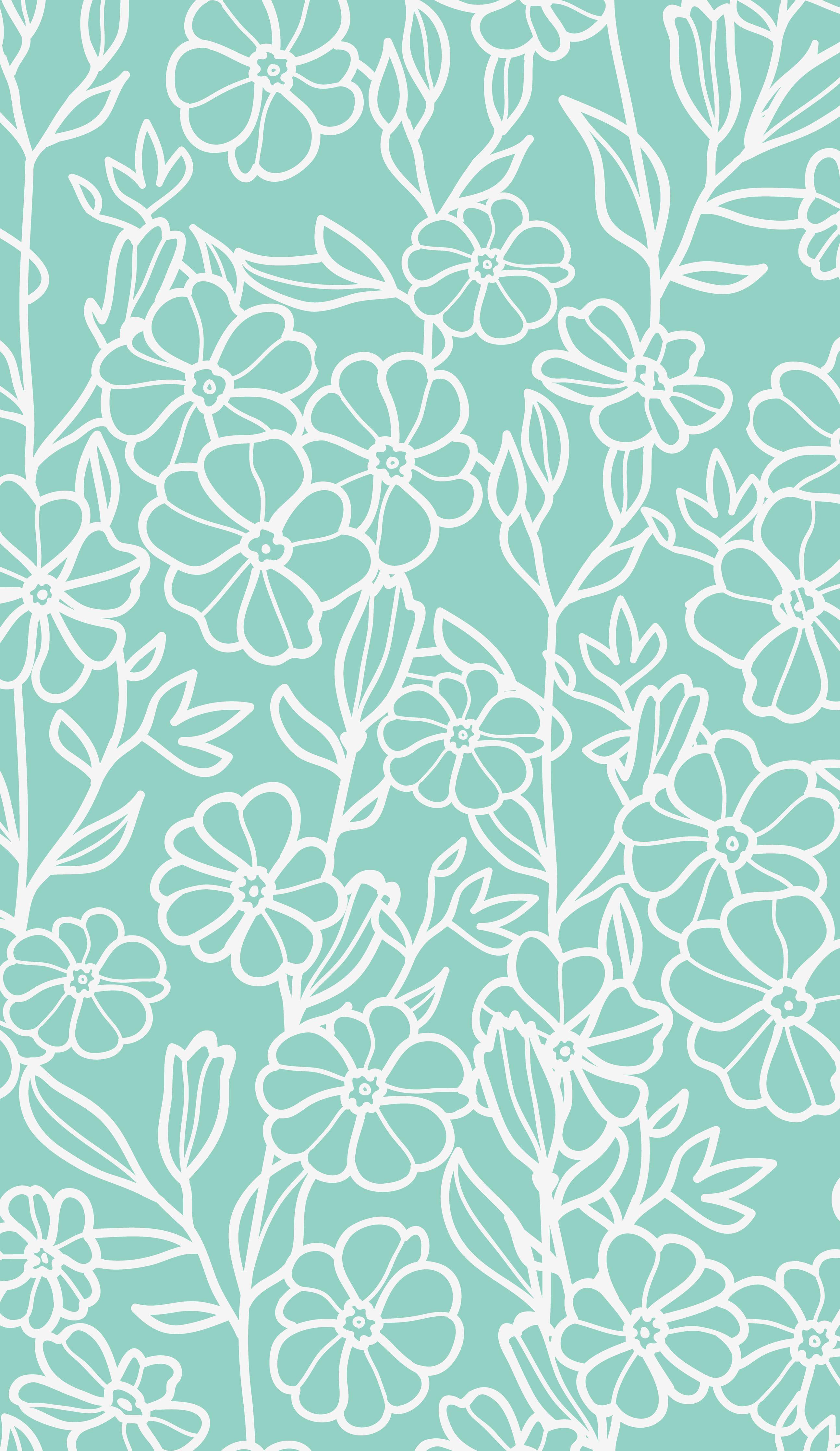 Wandverkleidung Wohnzimmer-Blumenmuster in Pastellblau mit feinen Linien