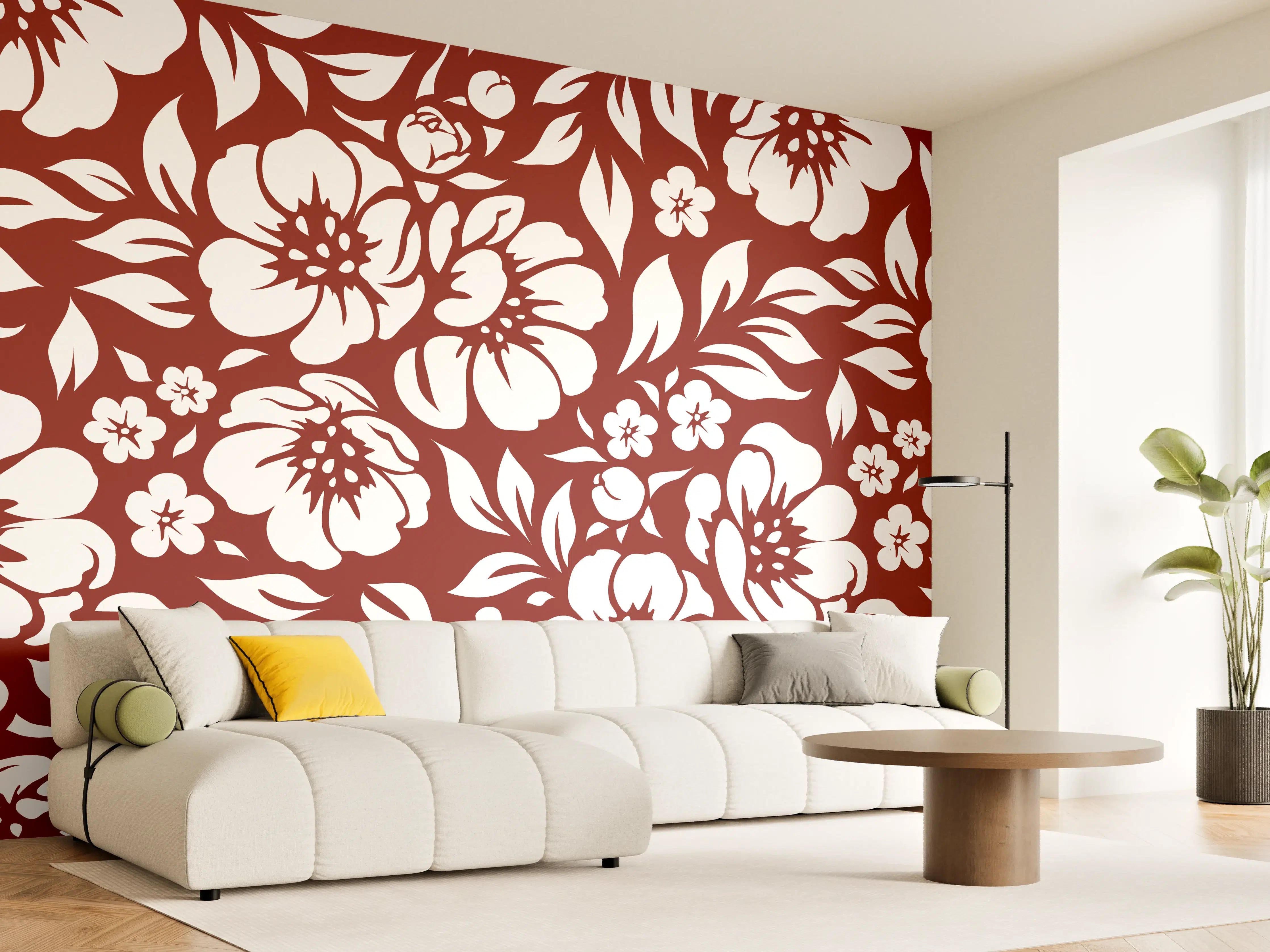 Wandverkleidung Wohnzimmer - Blumenmuster in Rot und Weiß - Elegant & Zeitlos