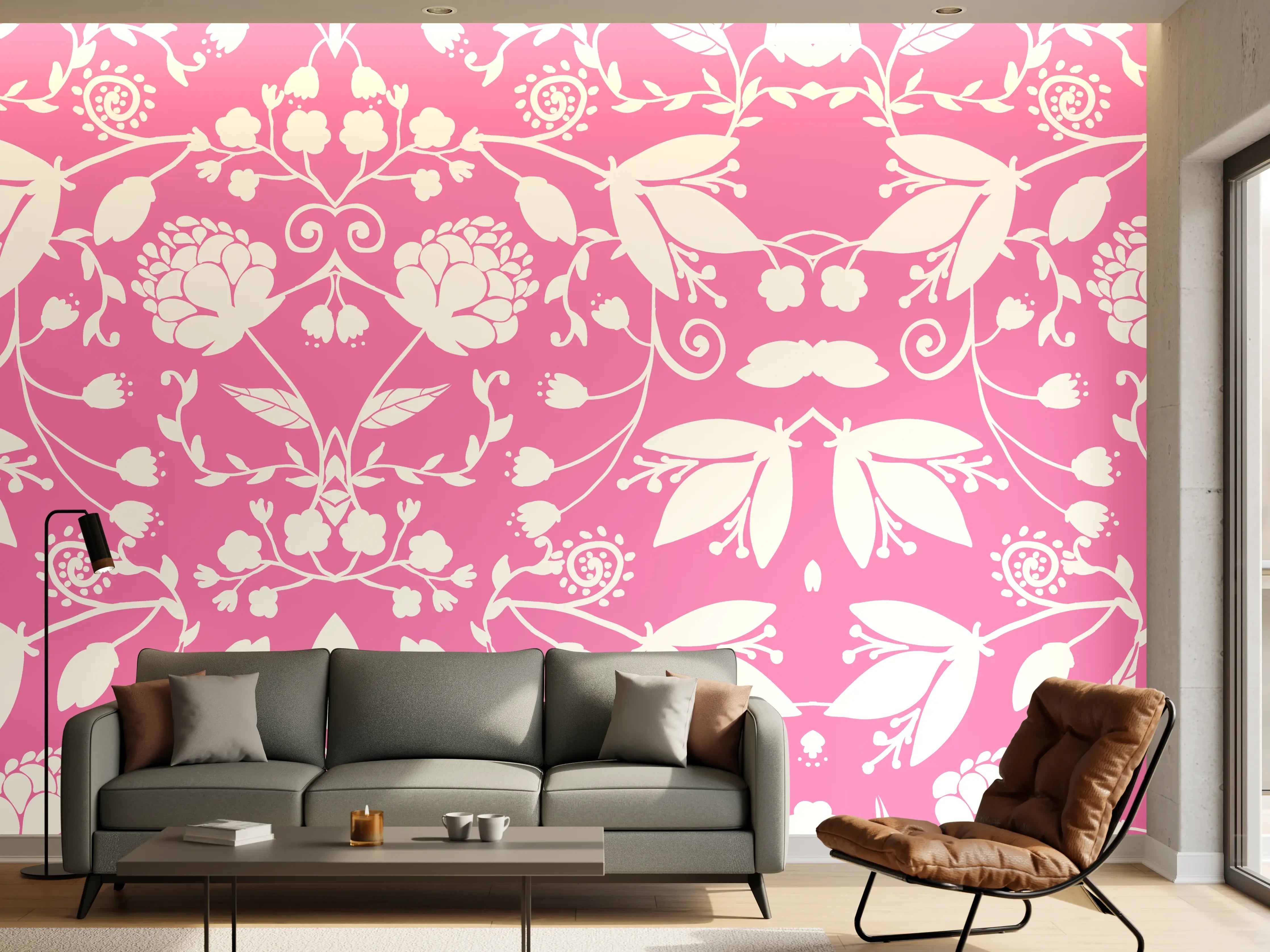 Wandverkleidung Wohnzimmer - Blumenmuster in zartem Pink
