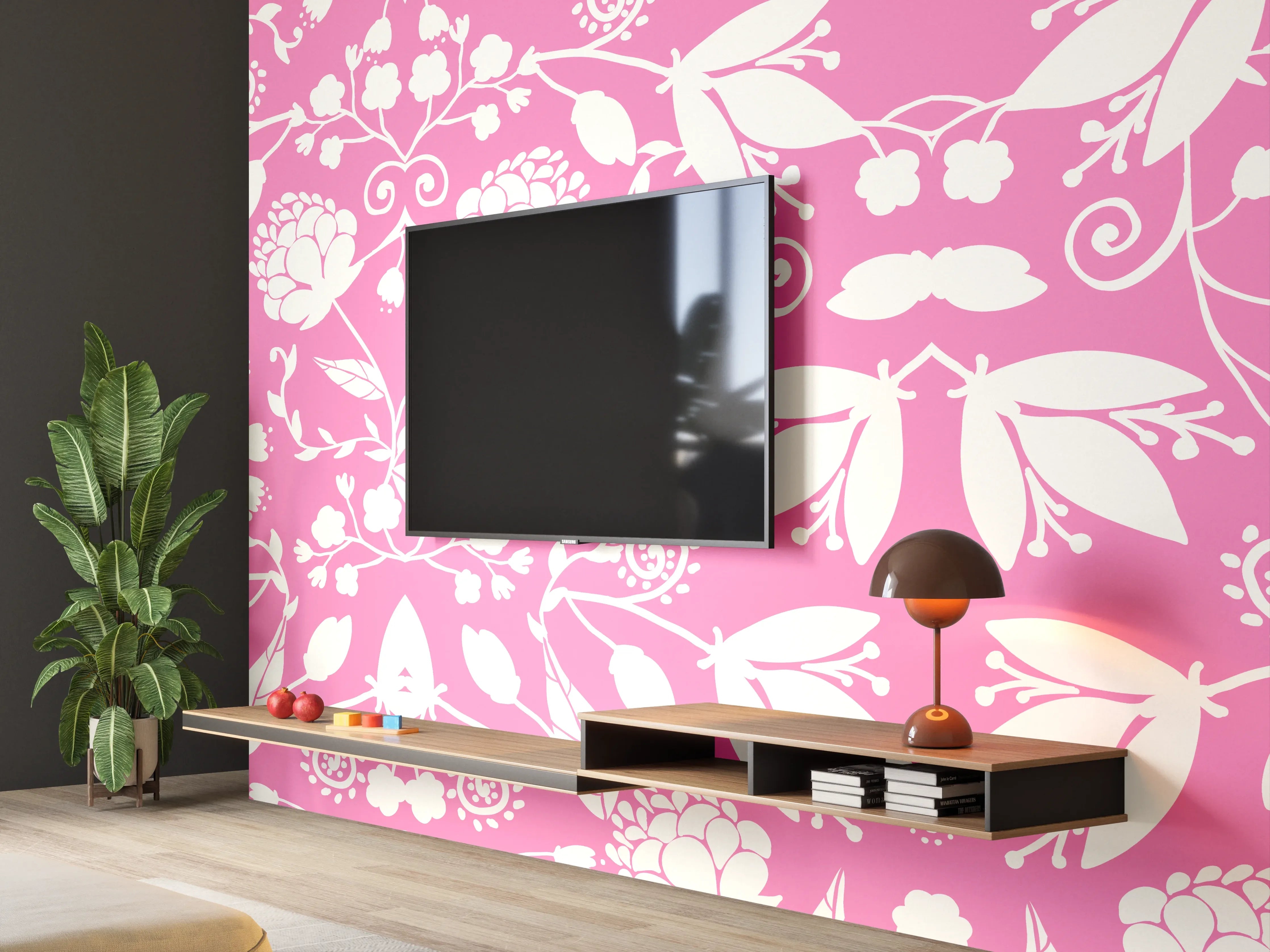 Wandverkleidung Wohnzimmer - Blumenmuster in zartem Pink