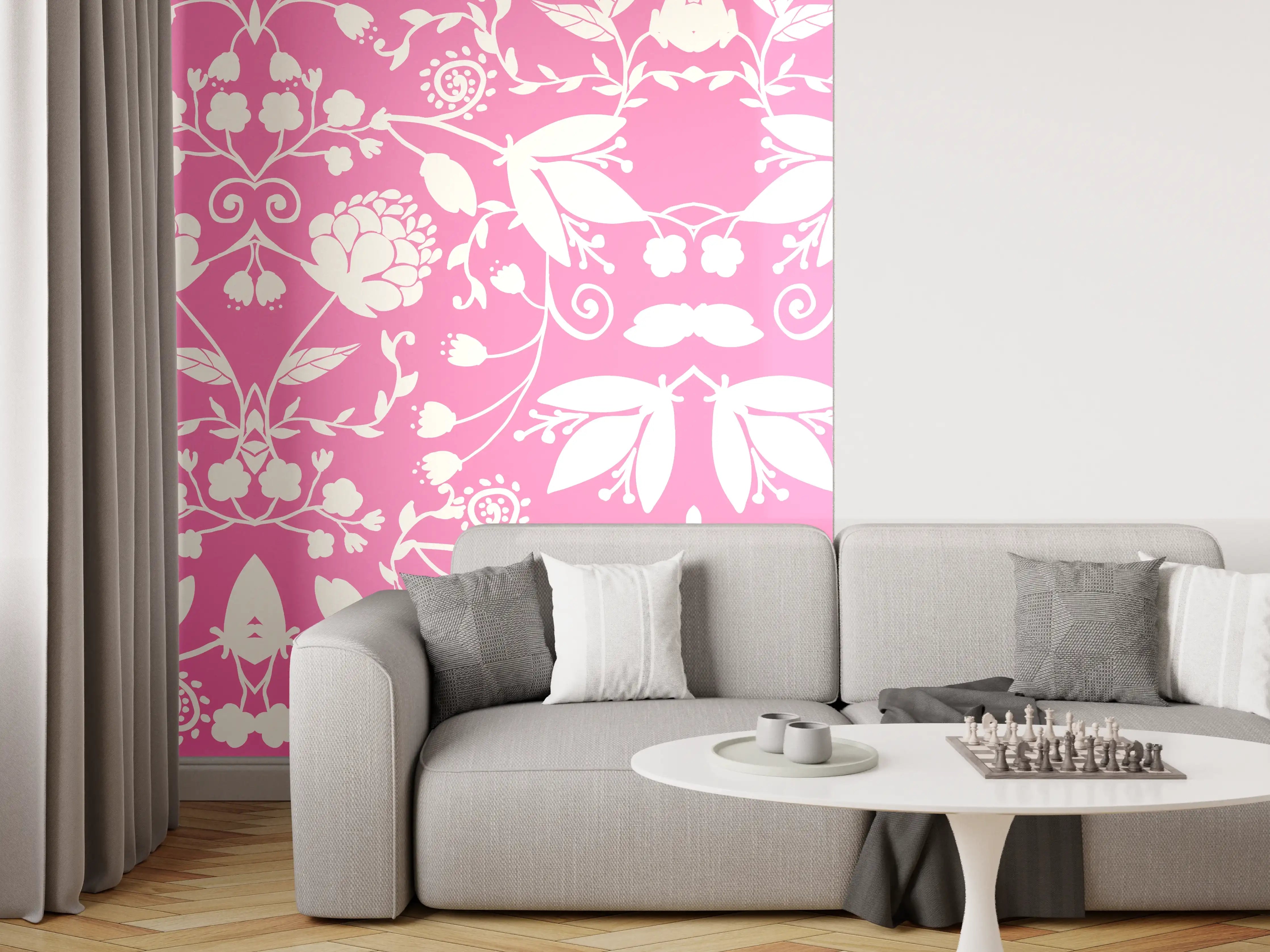 Wandverkleidung Wohnzimmer - Blumenmuster in zartem Pink