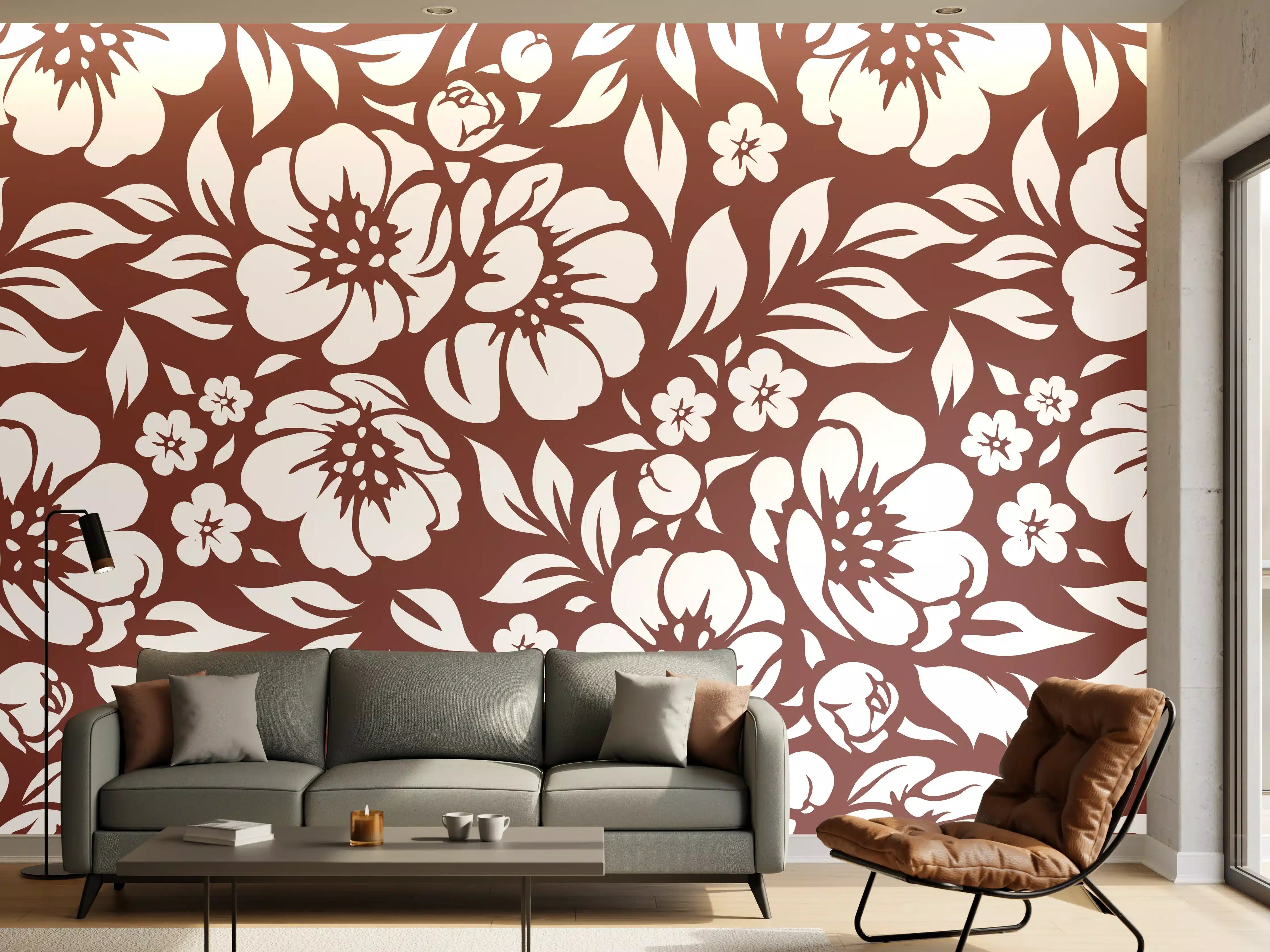 Wandverkleidung Wohnzimmer - Blumenmuster mit eleganten Kontrasten