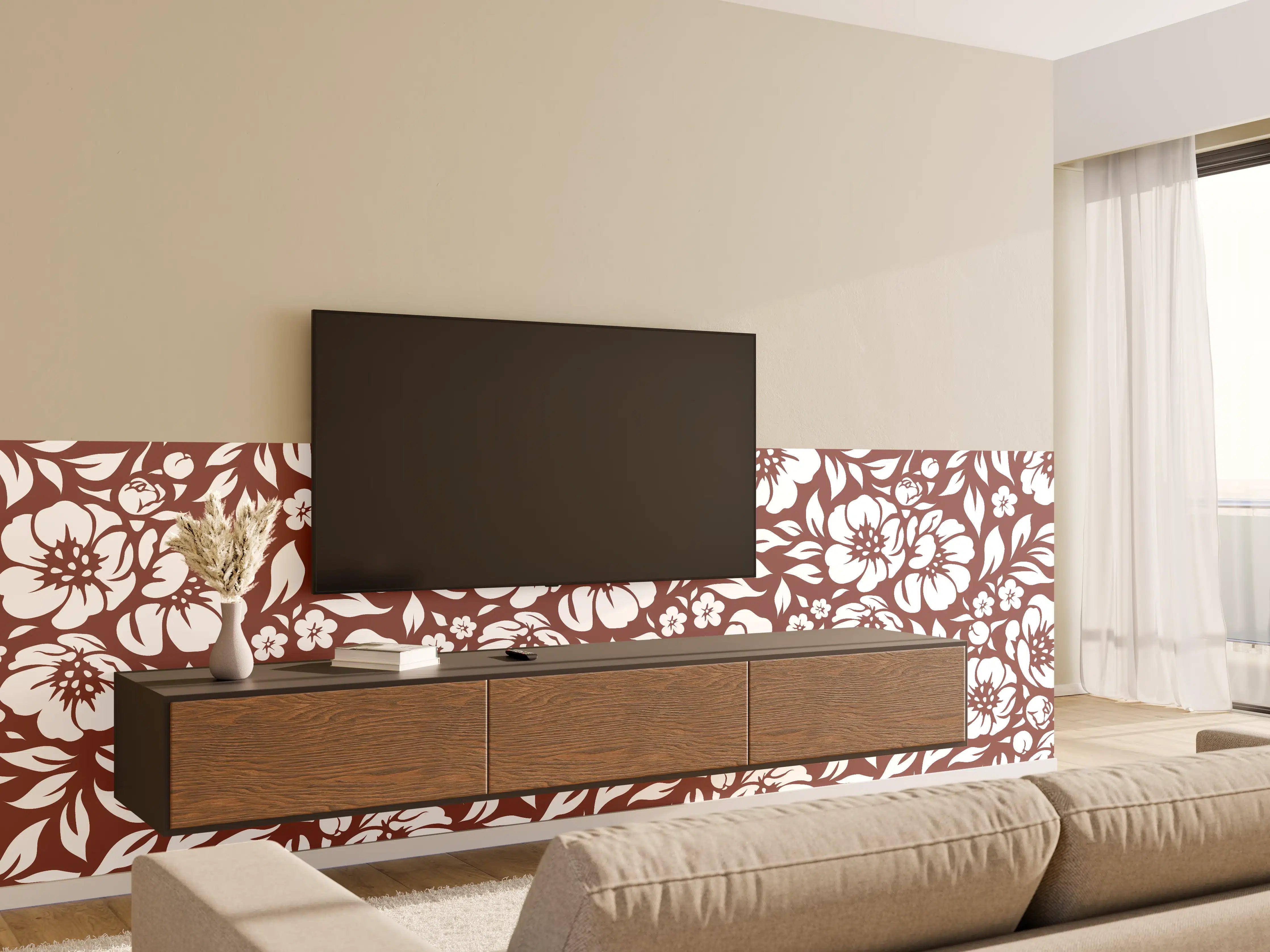 Wandverkleidung Wohnzimmer - Blumenmuster mit eleganten Kontrasten