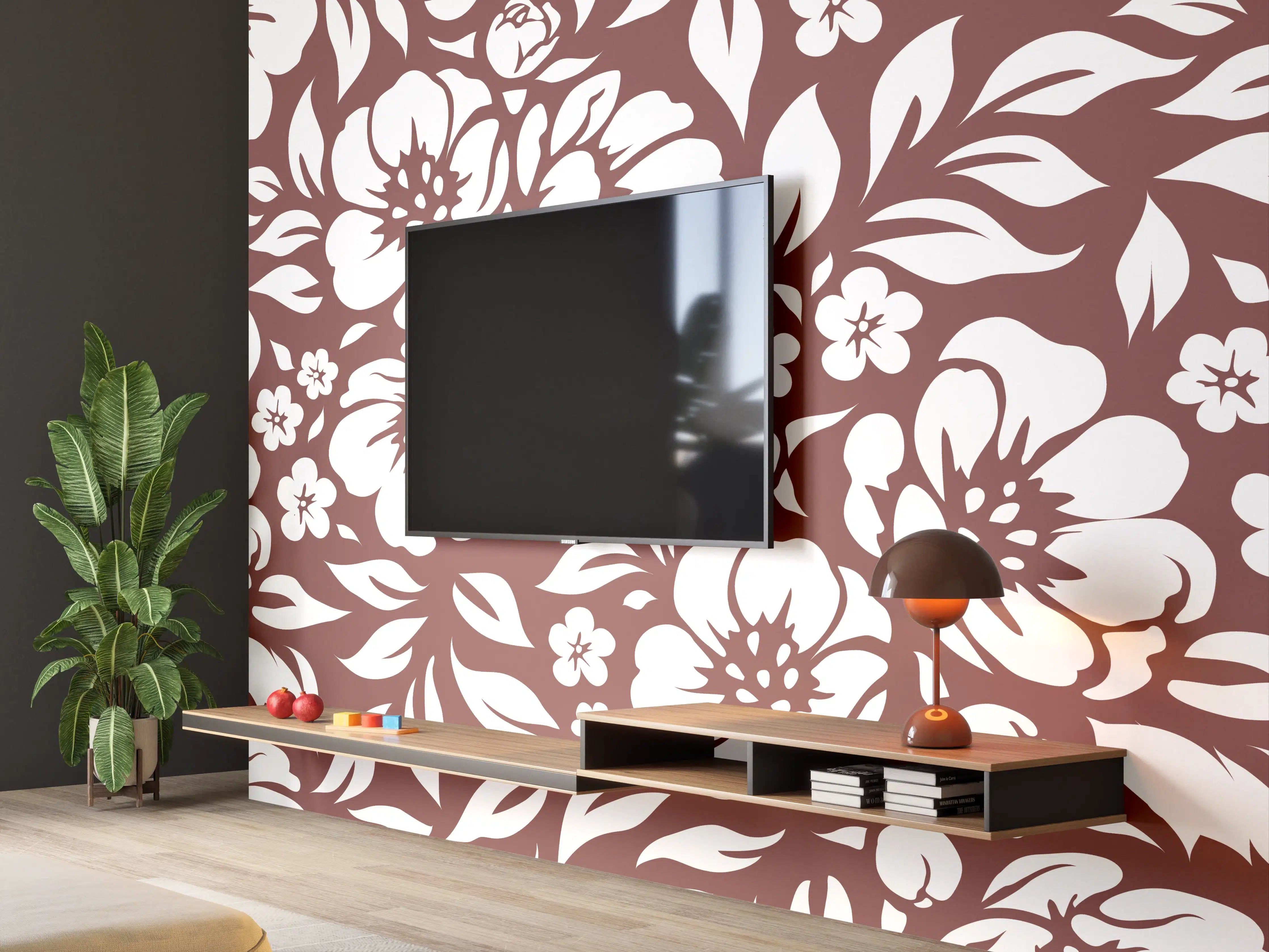 Wandverkleidung Wohnzimmer - Blumenmuster mit eleganten Kontrasten