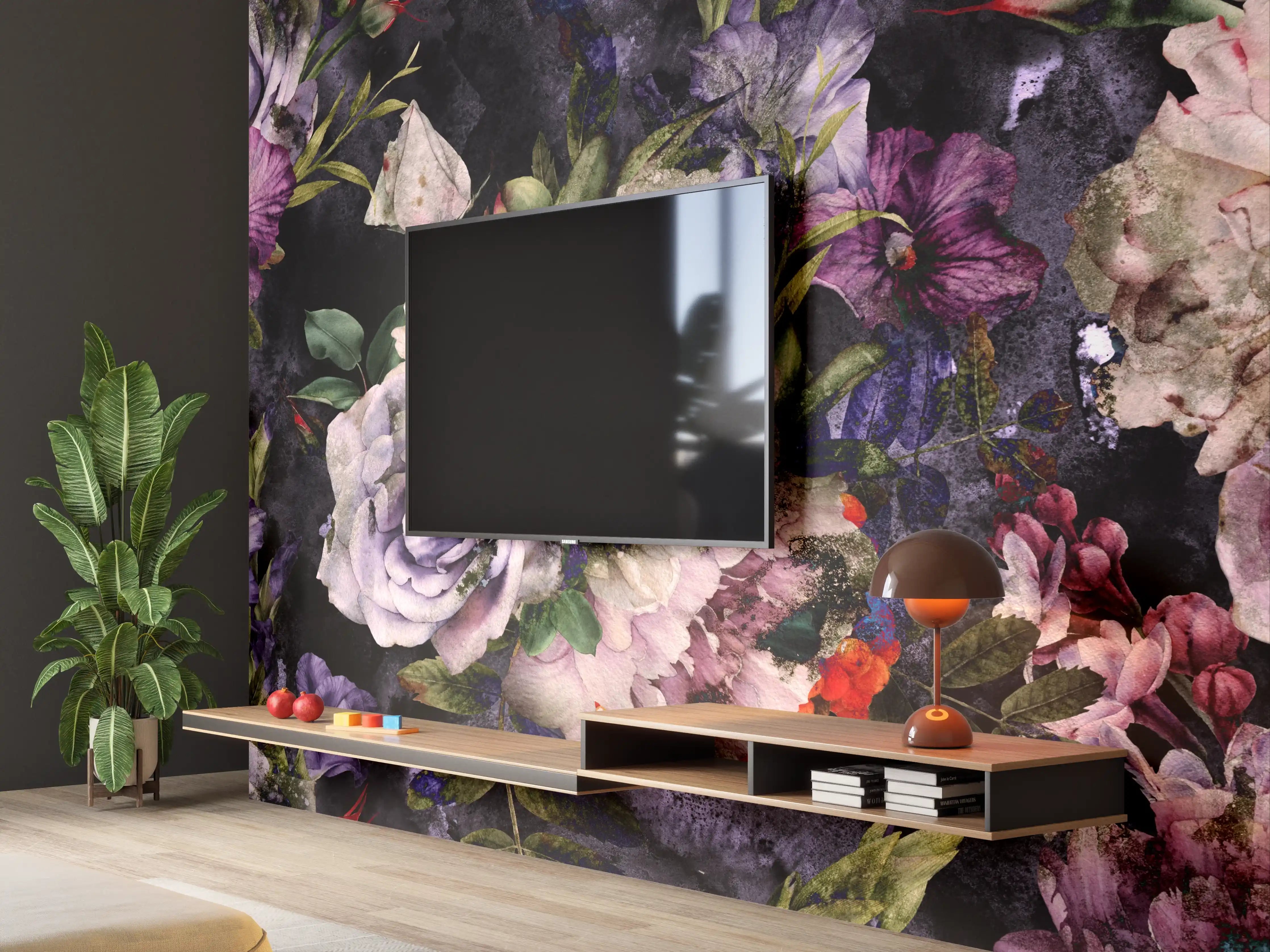 Wandverkleidung Wohnzimmer - Blumenpracht in Pastellfarben