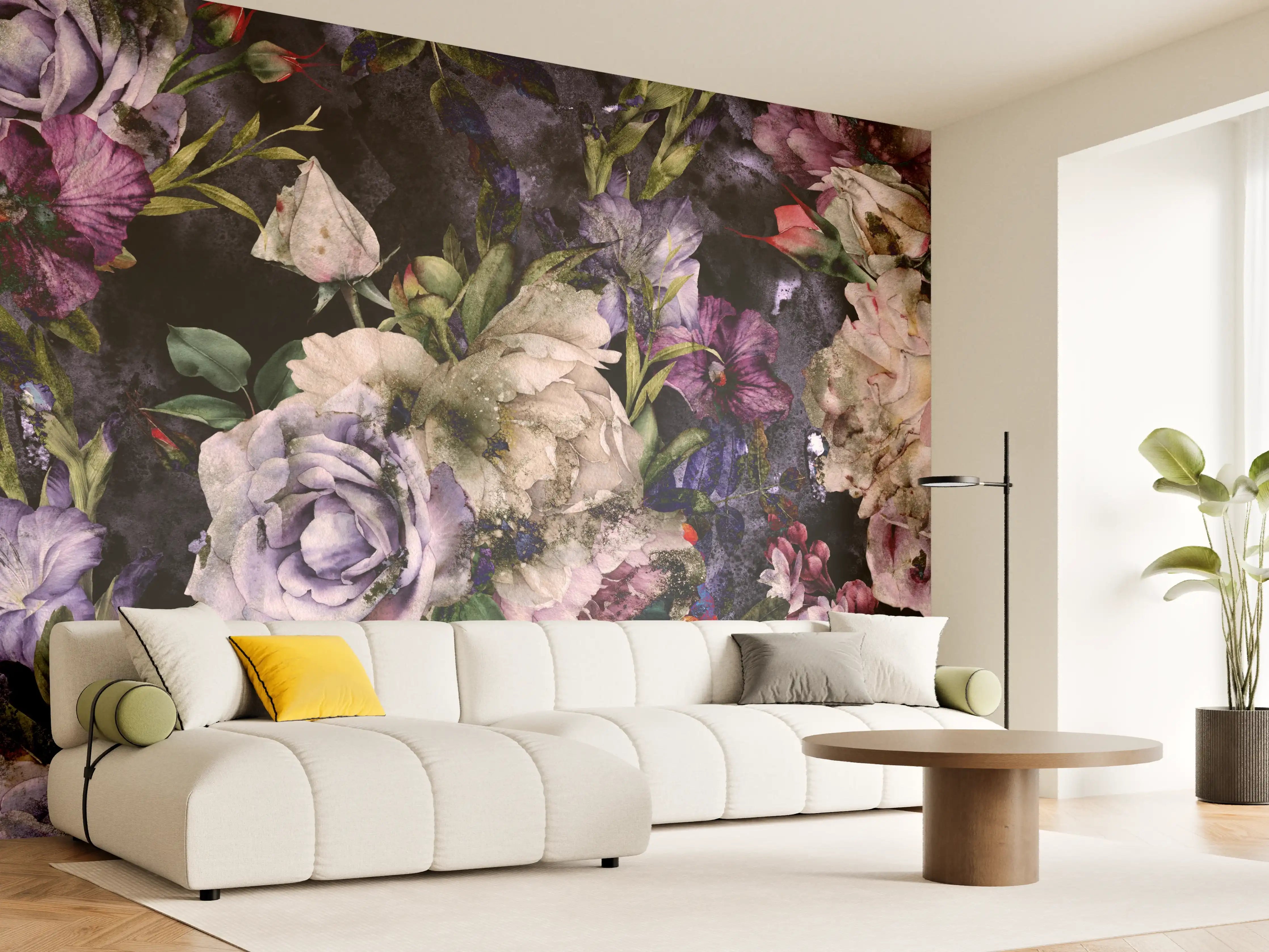 Wandverkleidung Wohnzimmer - Blumenpracht in Pastellfarben