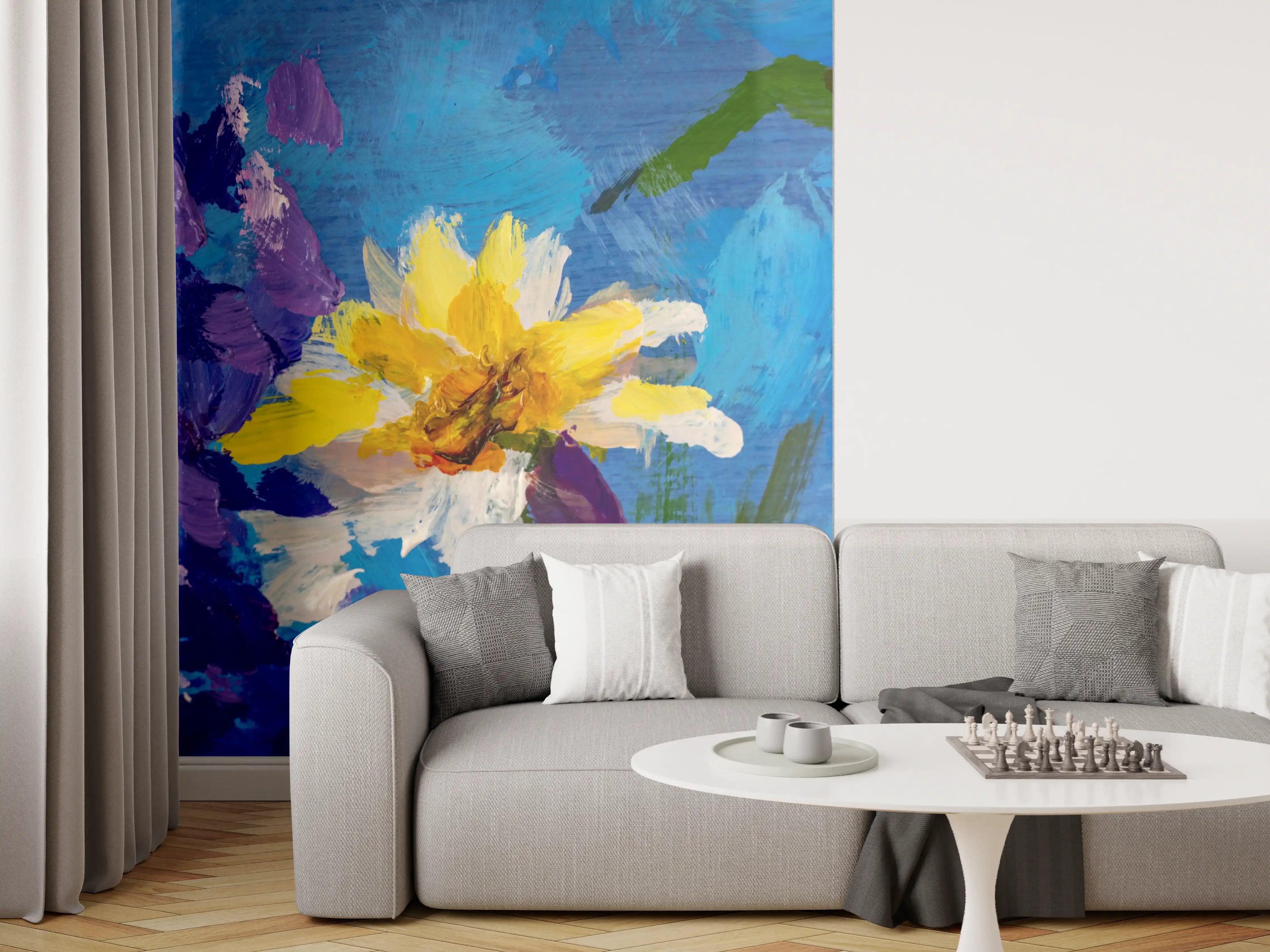 Wandverkleidung Wohnzimmer - Blumenstrauß in lebendigen Farben