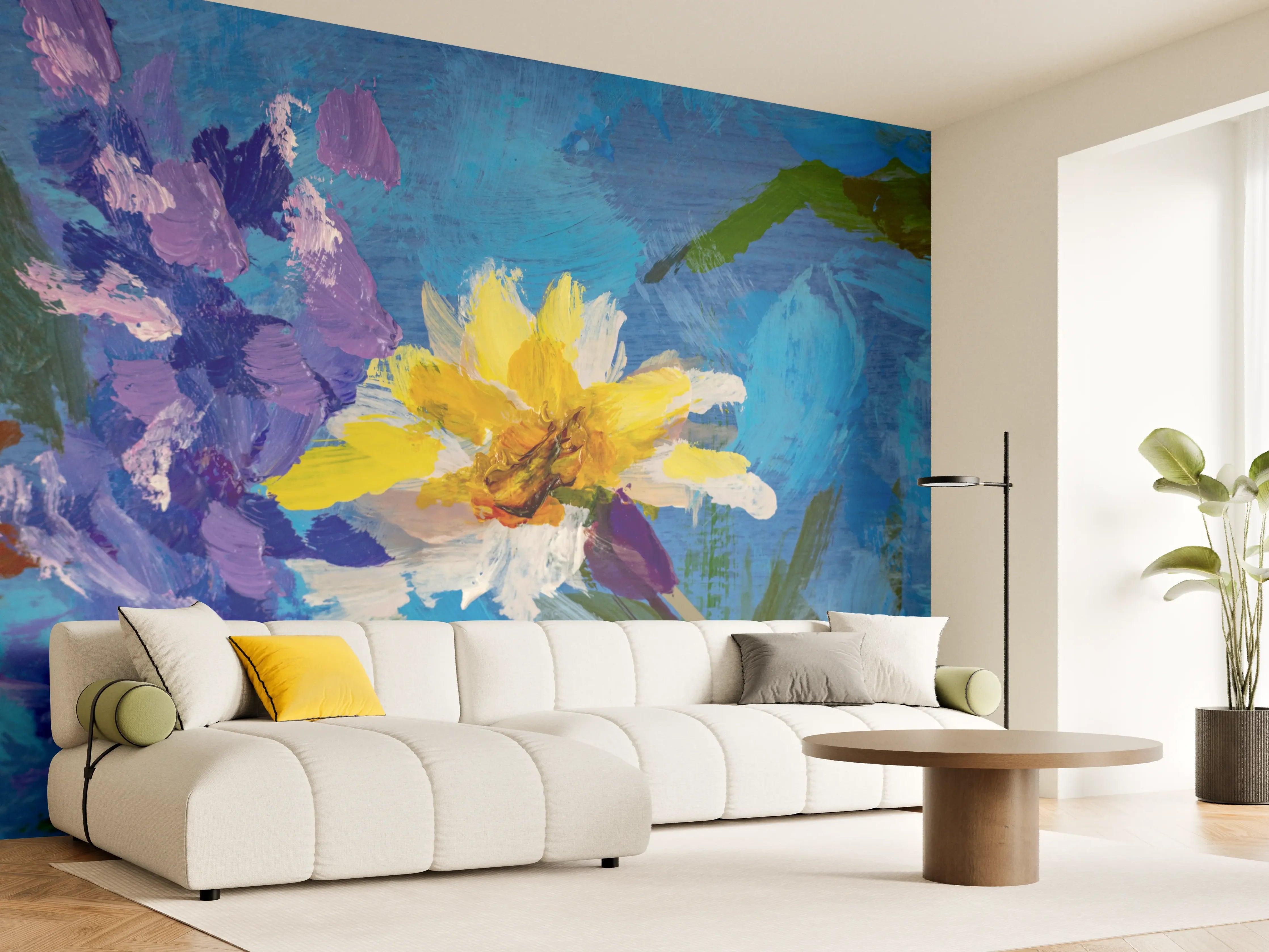 Wandverkleidung Wohnzimmer - Blumenstrauß in lebendigen Farben