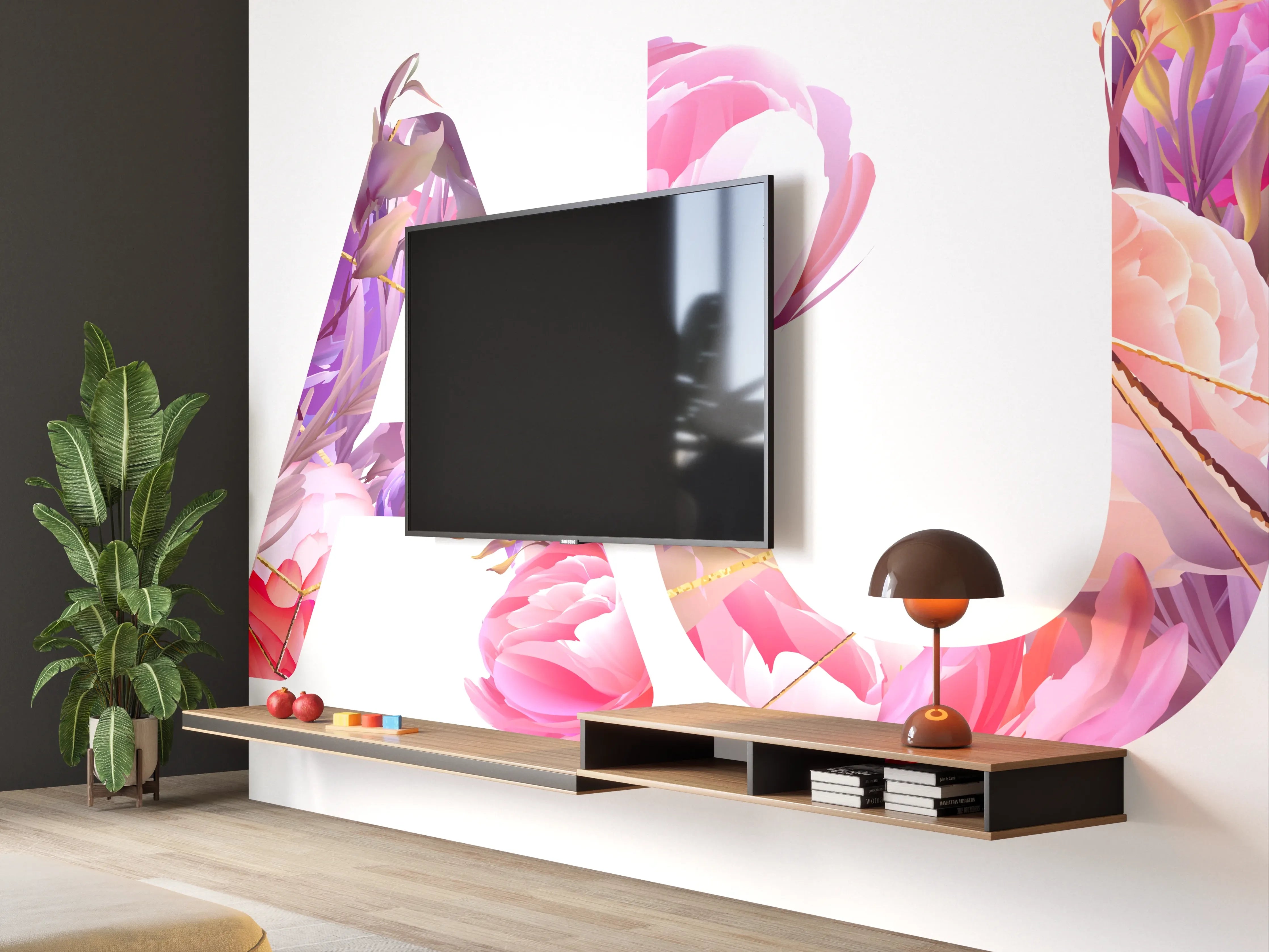 Wandverkleidung Wohnzimmer - Blumige Beauty-Schrift