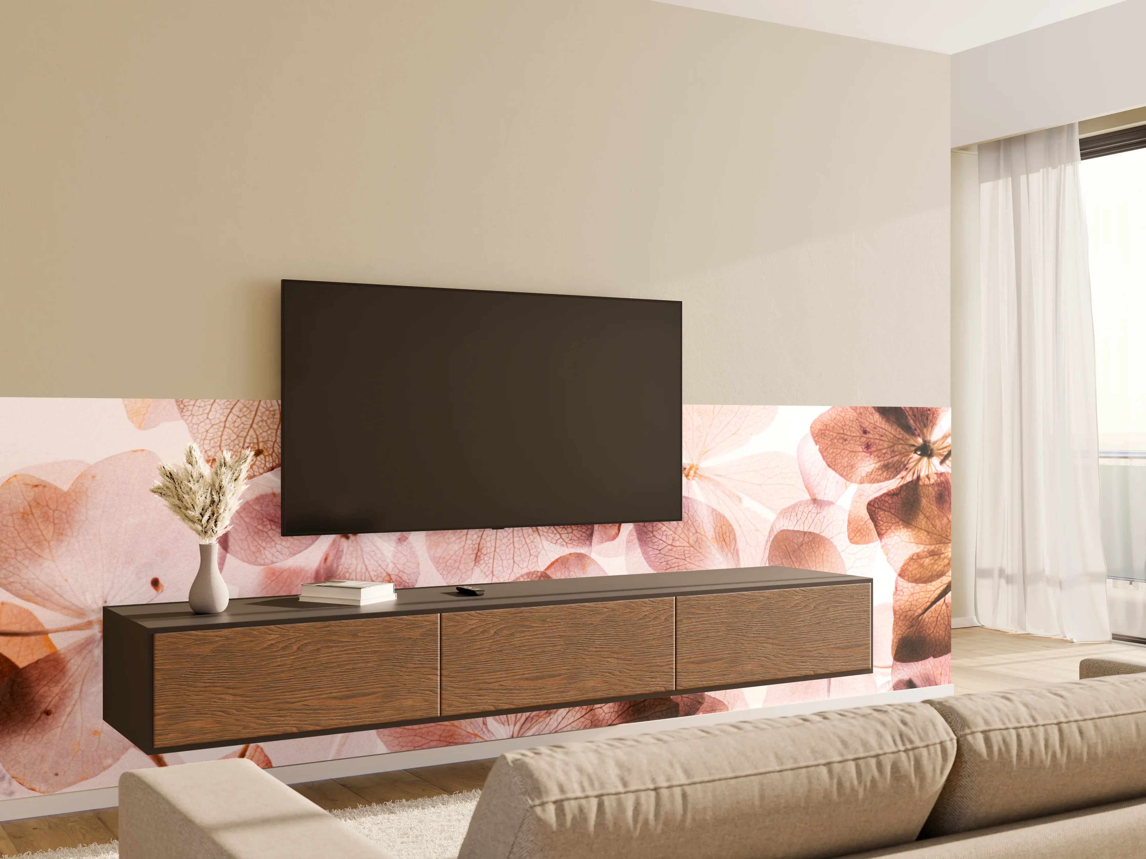Wandverkleidung Wohnzimmer - Blumige Eleganz in Pastelltönen