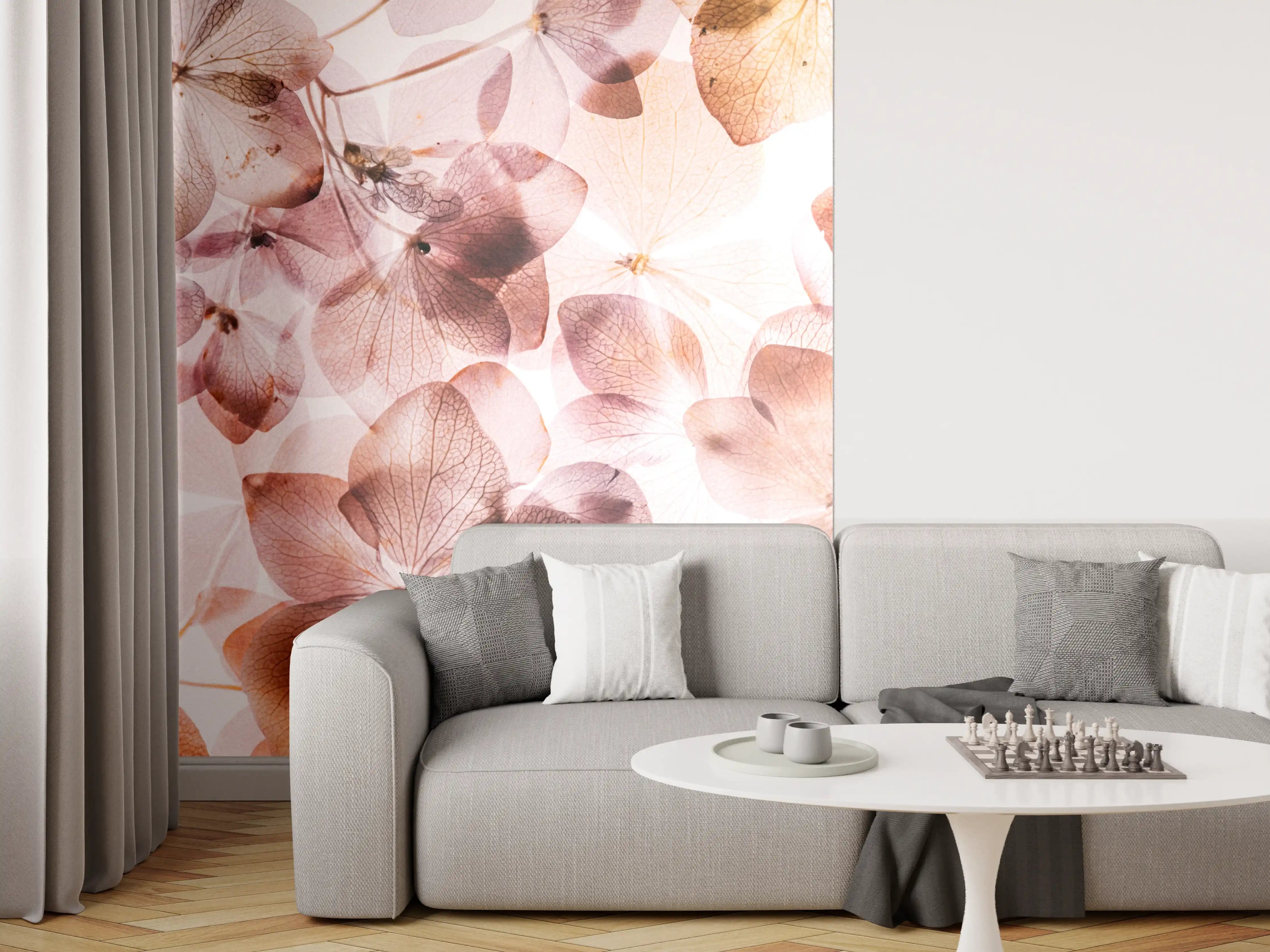 Wandverkleidung Wohnzimmer - Blumige Eleganz in Pastelltönen