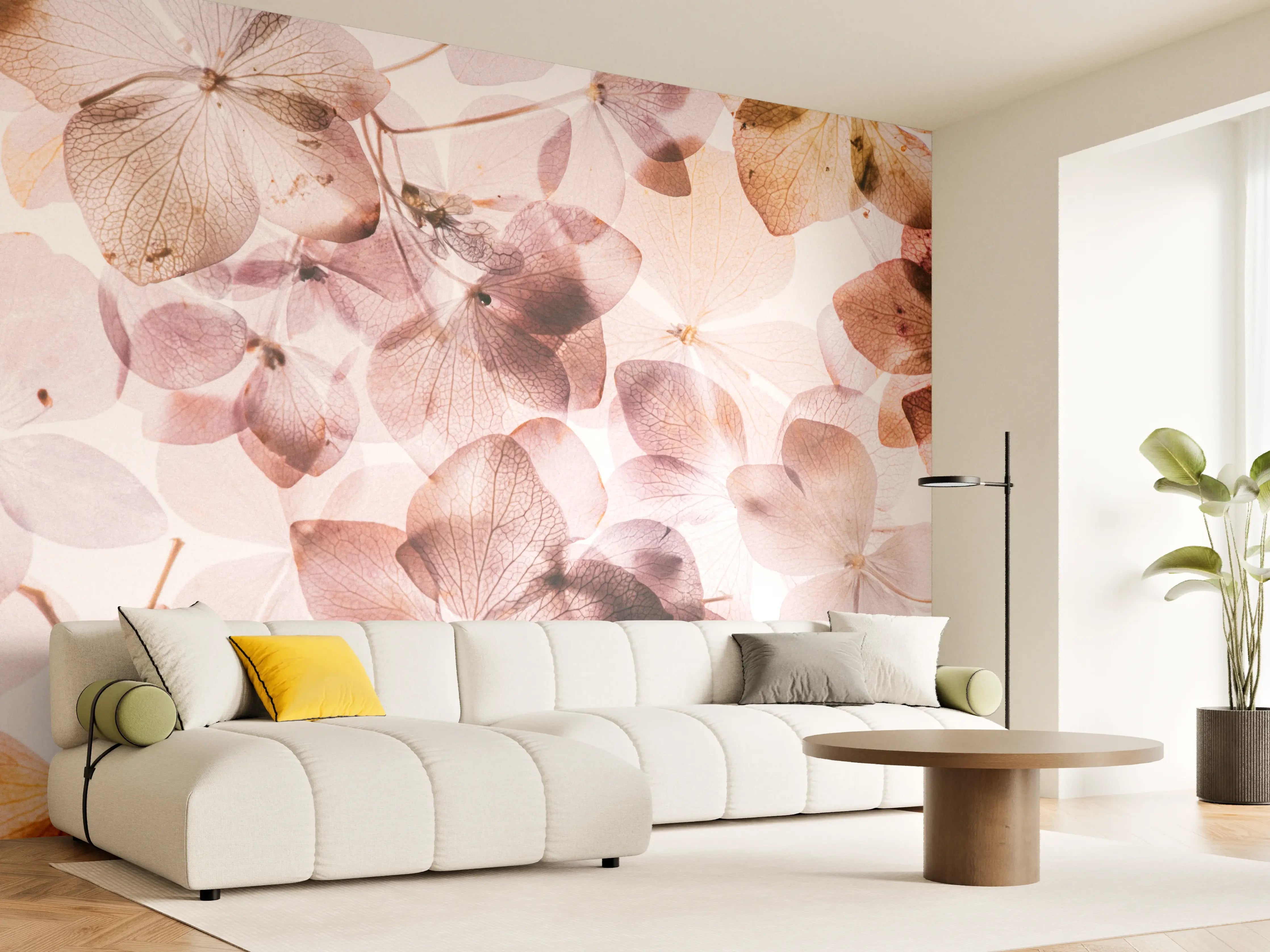 Wandverkleidung Wohnzimmer - Blumige Eleganz in Pastelltönen