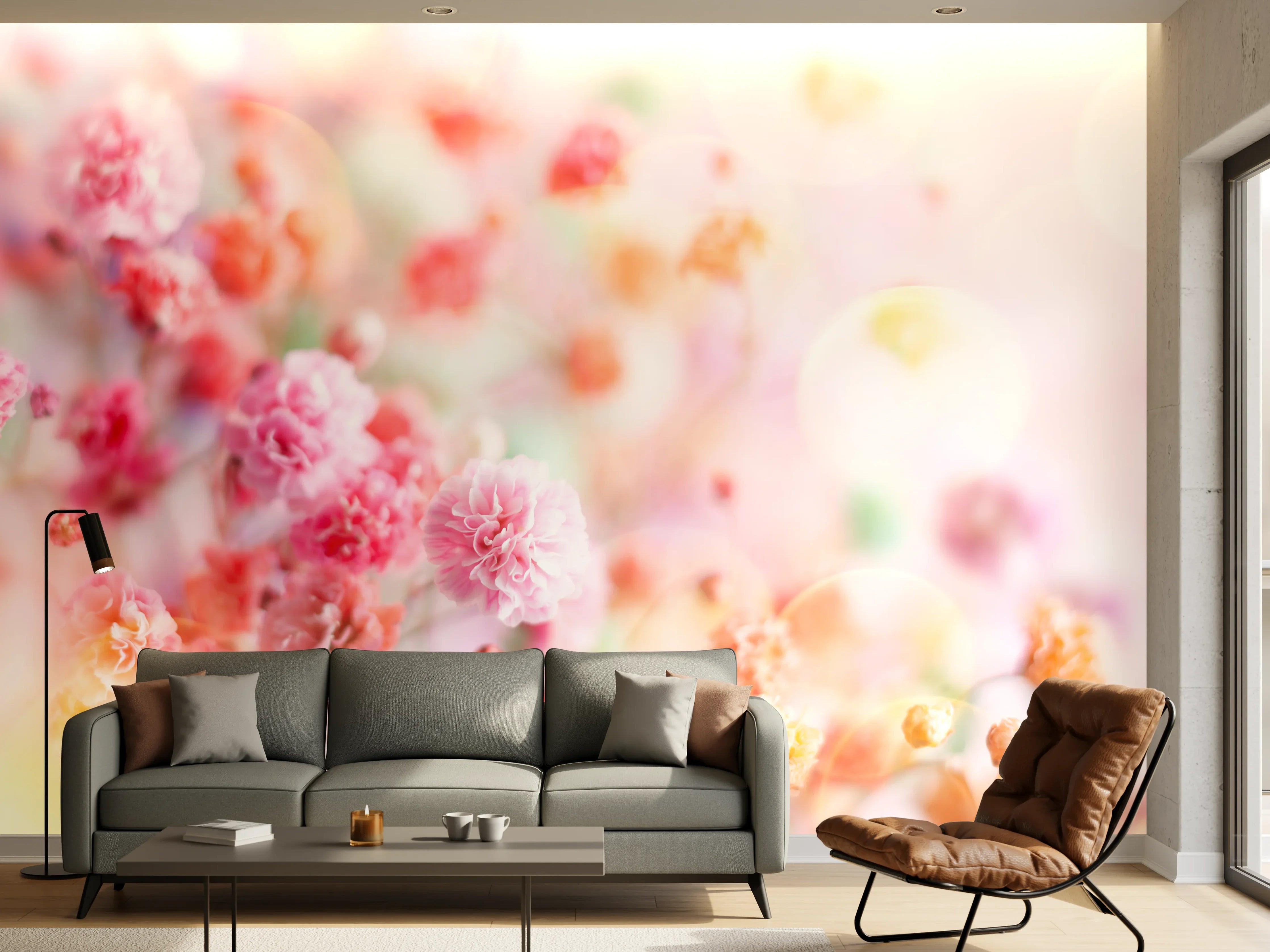 Wandverkleidung Wohnzimmer - Blumige Eleganz in zarten Pastelltönen