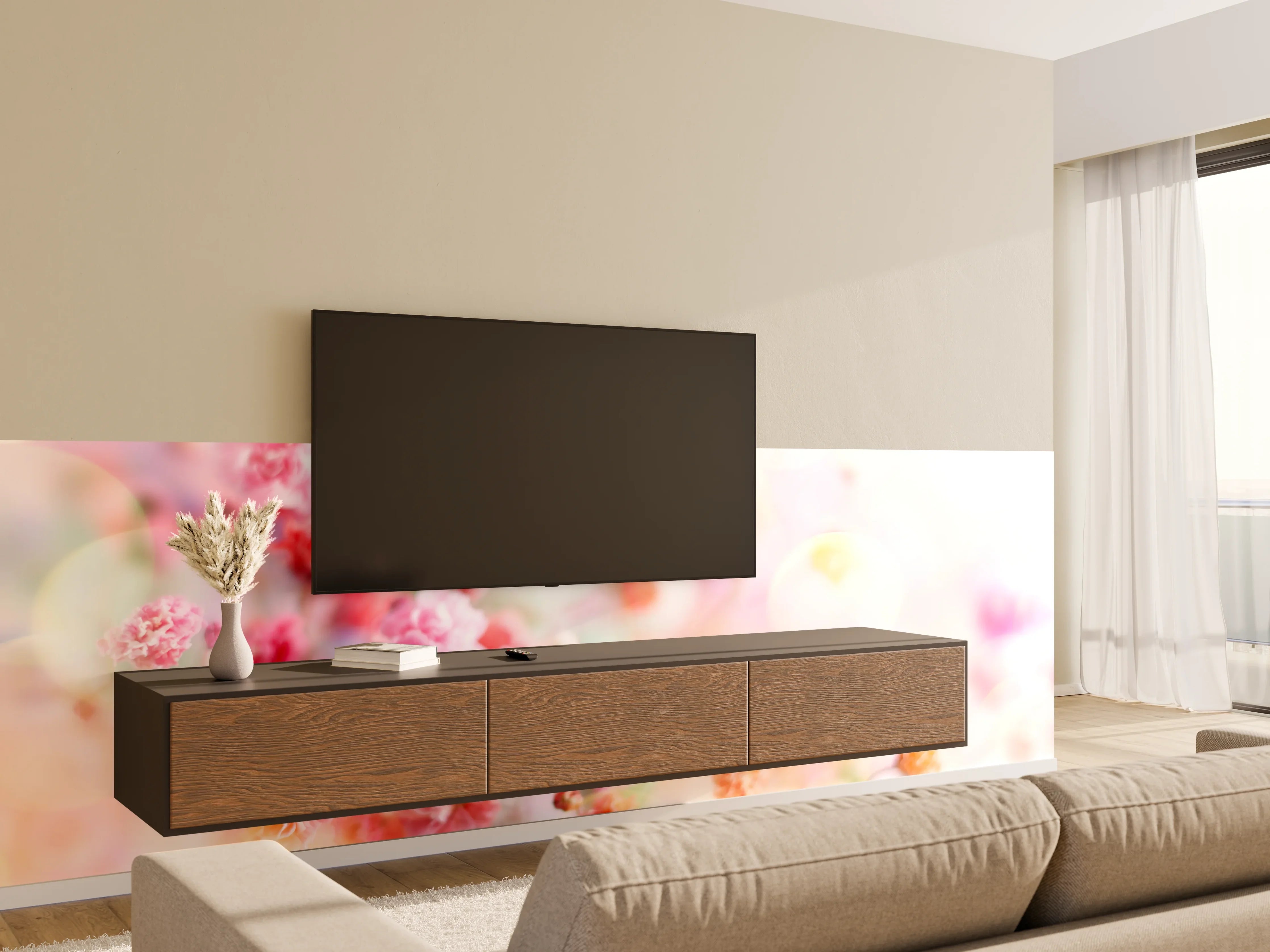 Wandverkleidung Wohnzimmer - Blumige Eleganz in zarten Pastelltönen