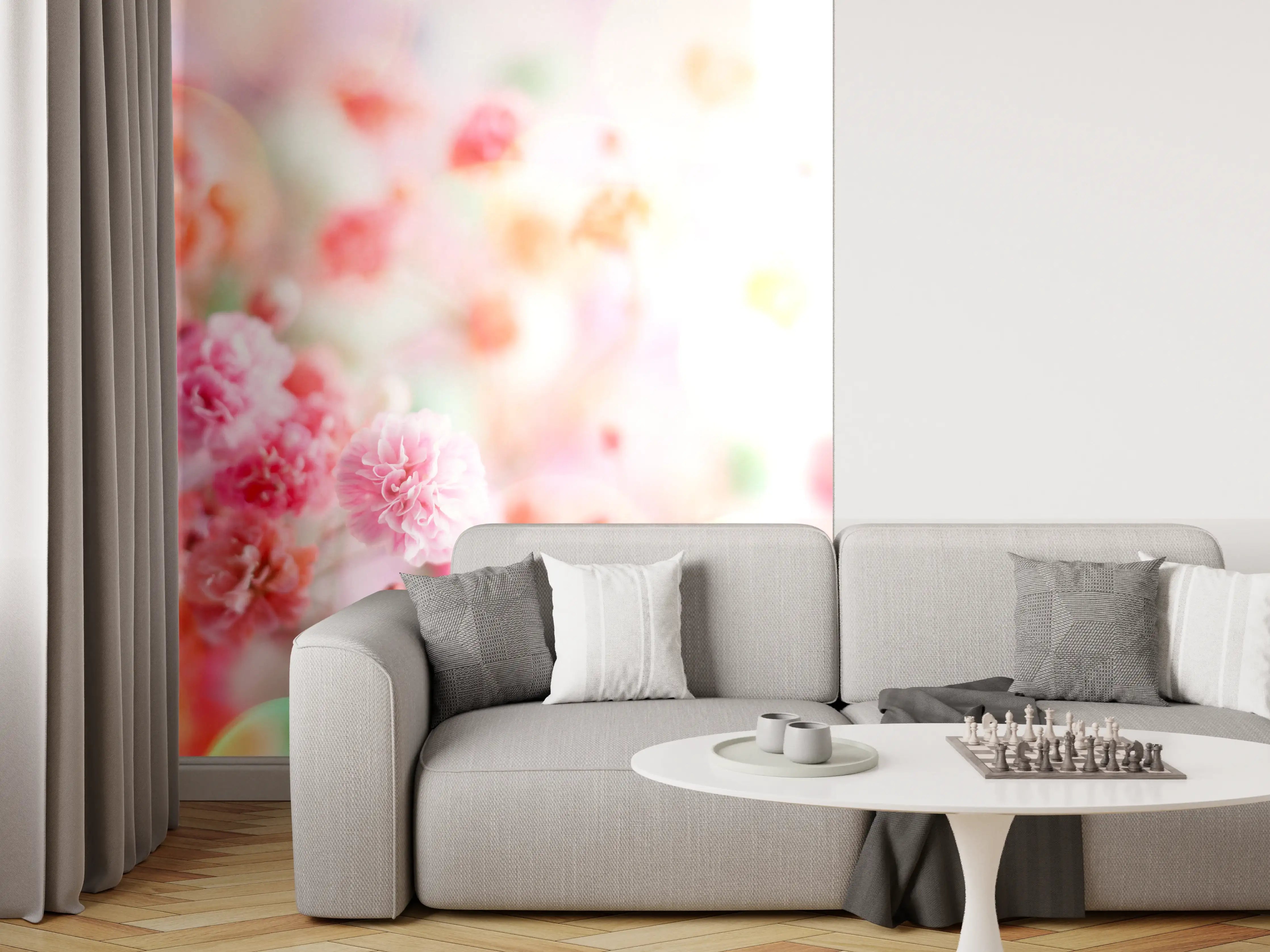 Wandverkleidung Wohnzimmer - Blumige Eleganz in zarten Pastelltönen