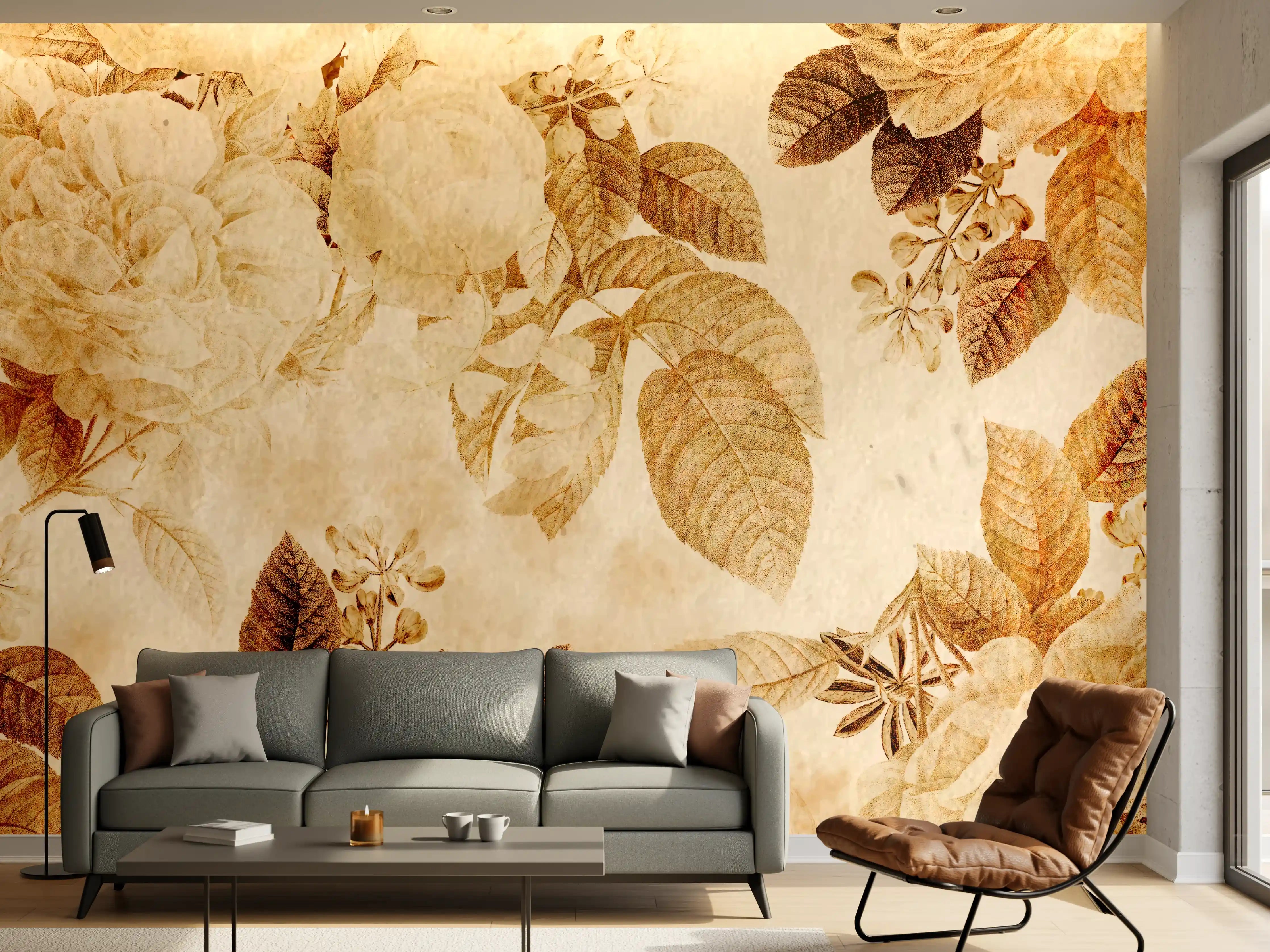 Wandverkleidung Wohnzimmer - Blumiges Wanddesign mit Naturmotiven