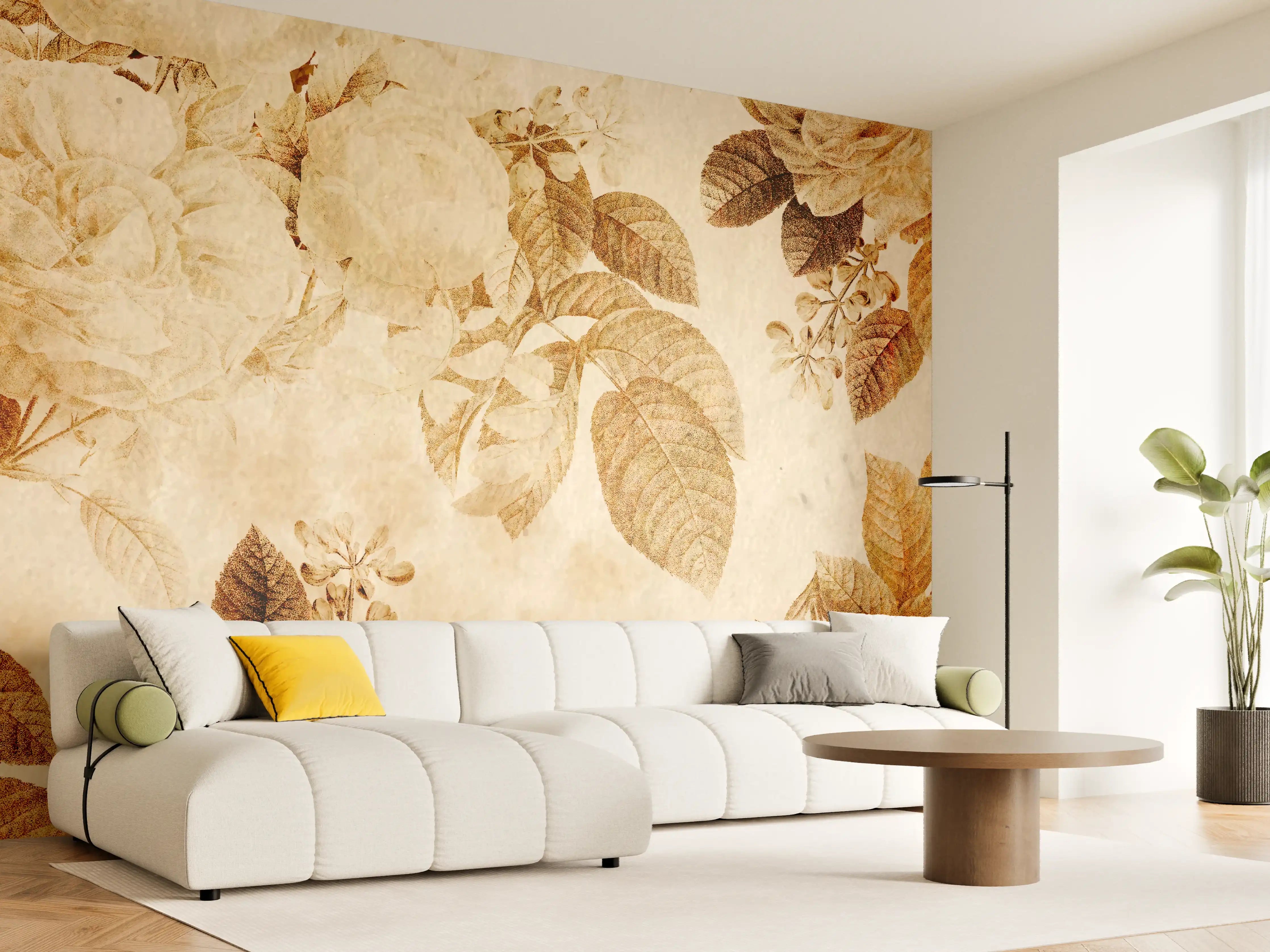 Wandverkleidung Wohnzimmer - Blumiges Wanddesign mit Naturmotiven