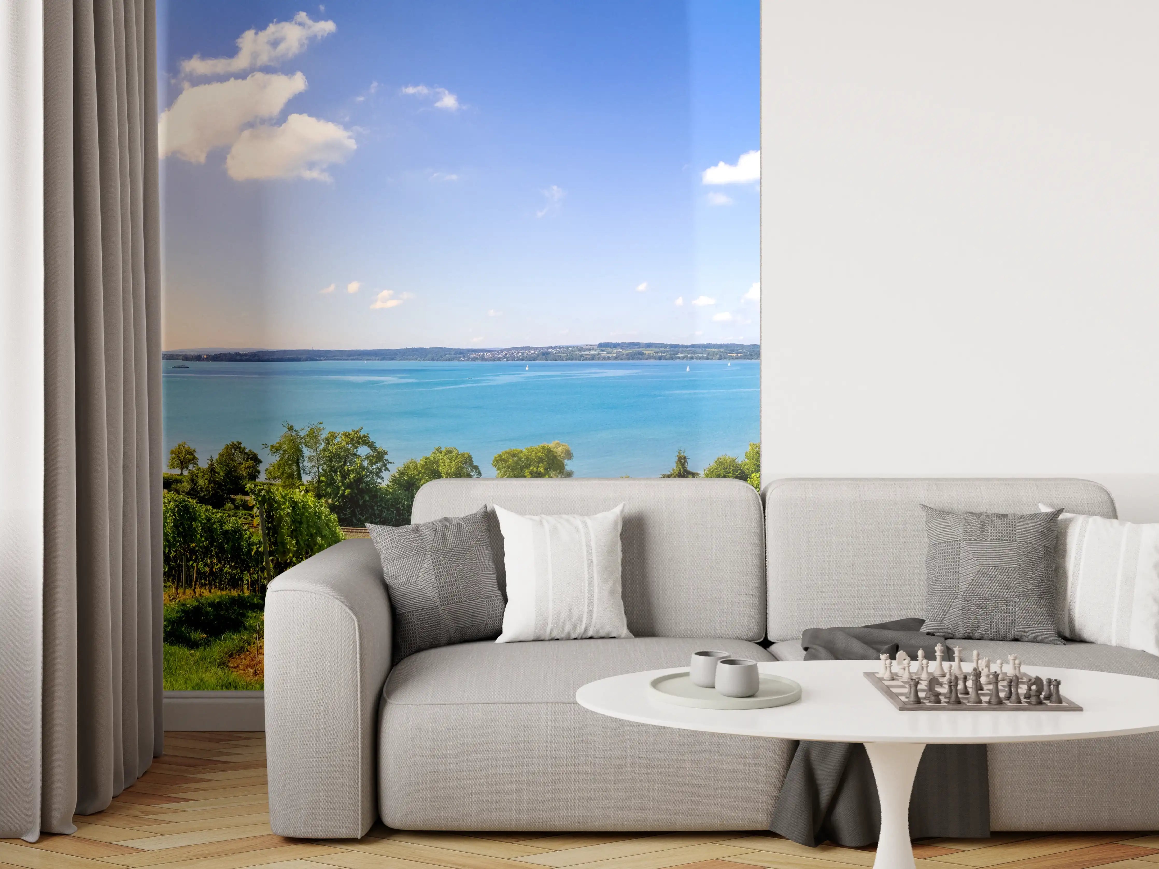 Wandverkleidung Wohnzimmer - Bodensee Panorama in Birnau