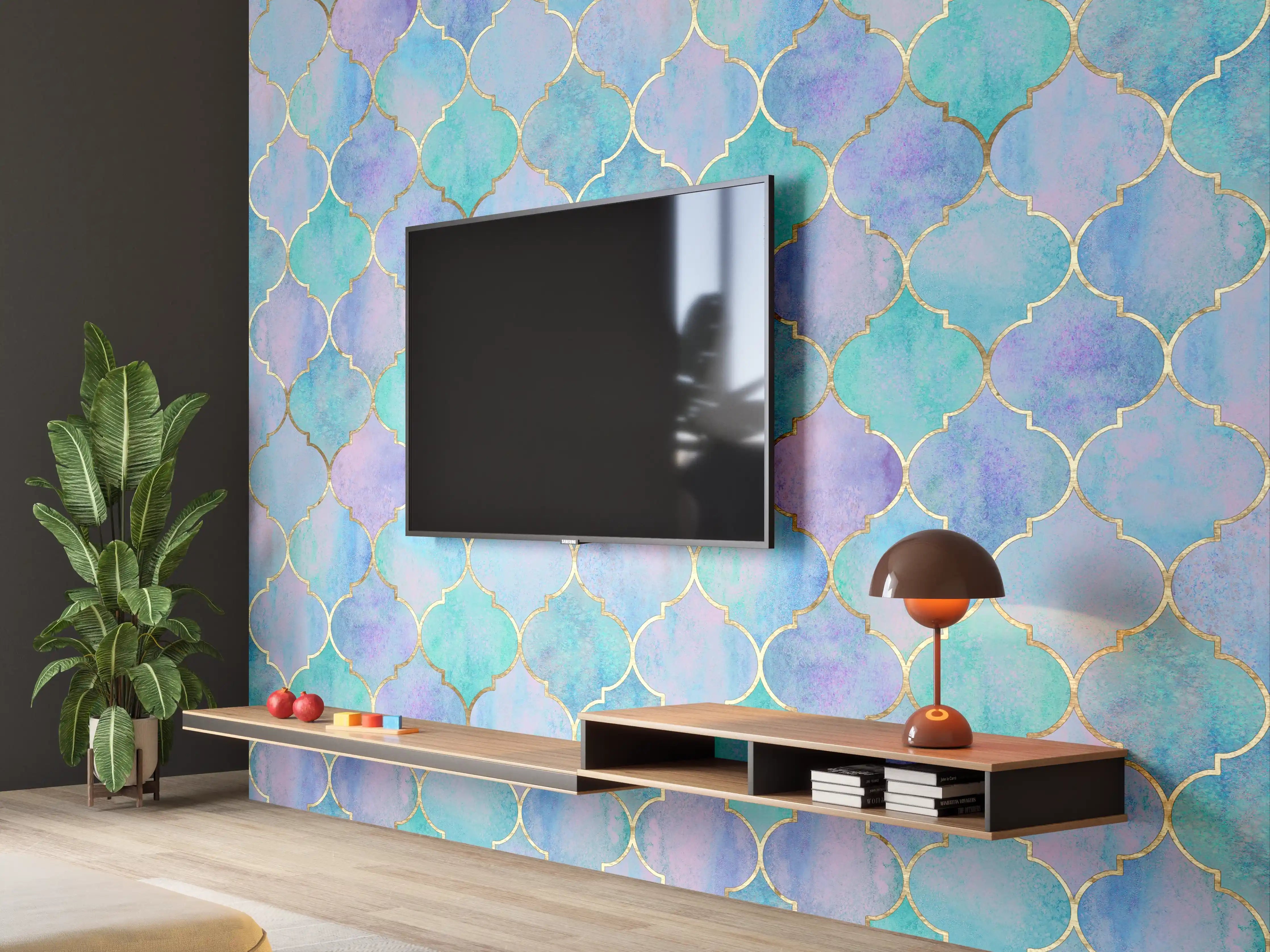 Wandverkleidung Wohnzimmer - Bohème Stil Wasserfarben Tapete